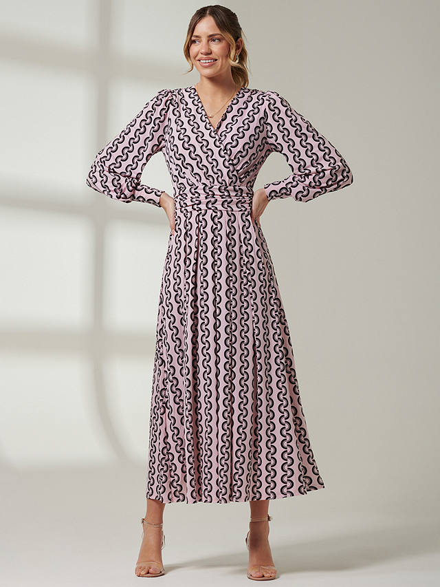 Jolie Moi Nancy Long Sleeve Geometric Print Maxi Dress, Pink