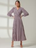 Jolie Moi Nancy Long Sleeve Geometric Print Maxi Dress, Pink