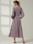 Jolie Moi Nancy Long Sleeve Geometric Print Maxi Dress, Pink, Pink