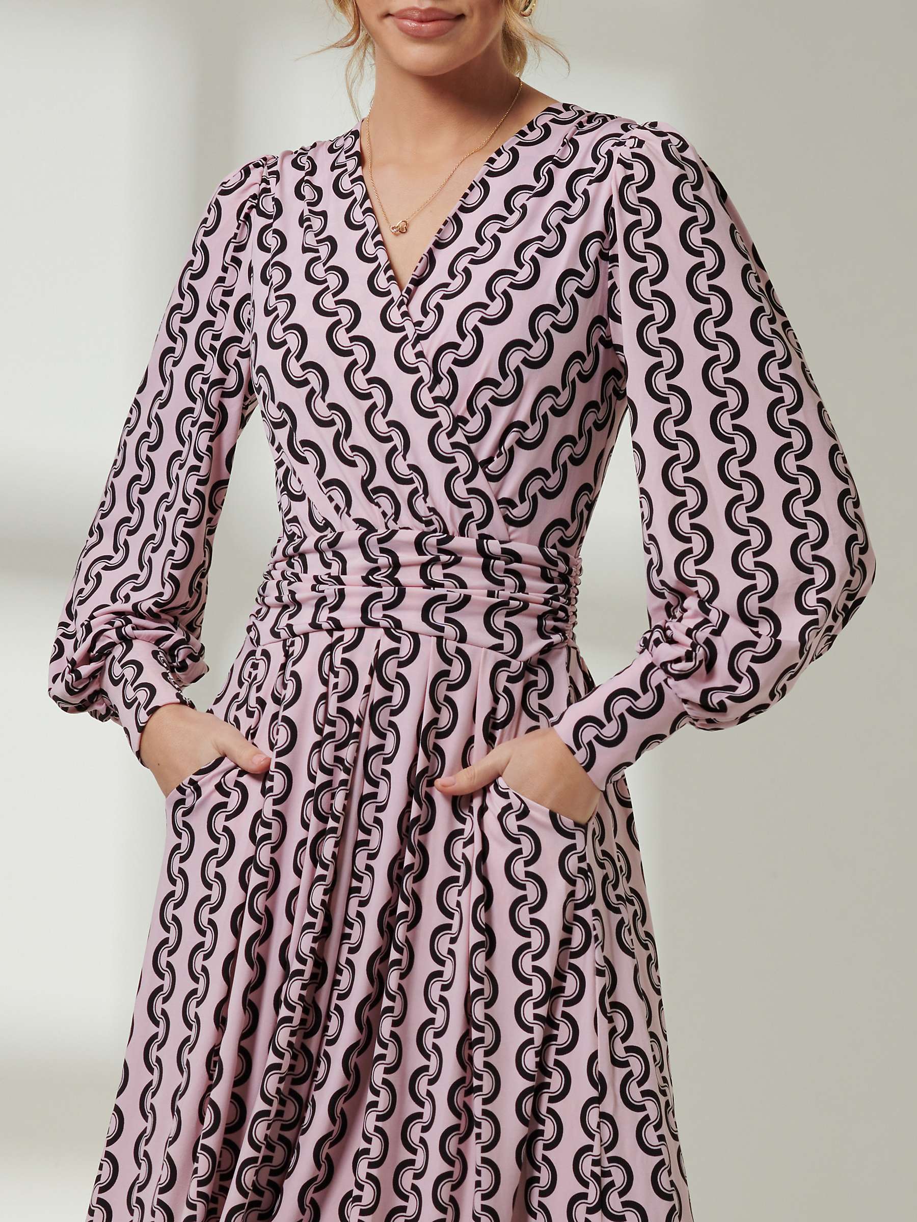 Buy Jolie Moi Nancy Long Sleeve Geometric Print Maxi Dress, Pink Online at johnlewis.com