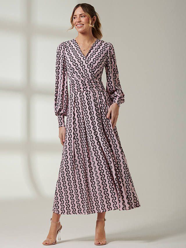 Jolie Moi Nancy Long Sleeve Geometric Print Maxi Dress, Pink