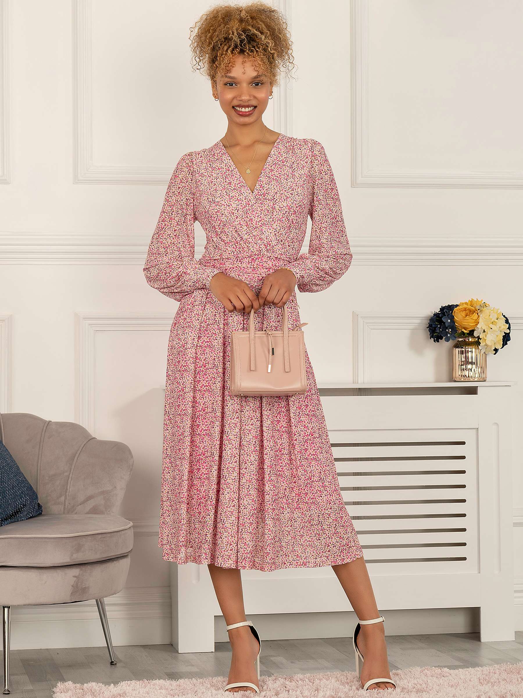 Buy Jolie Moi Vanessa Long Sleeved Mesh Dress, Pink Floral Online at johnlewis.com