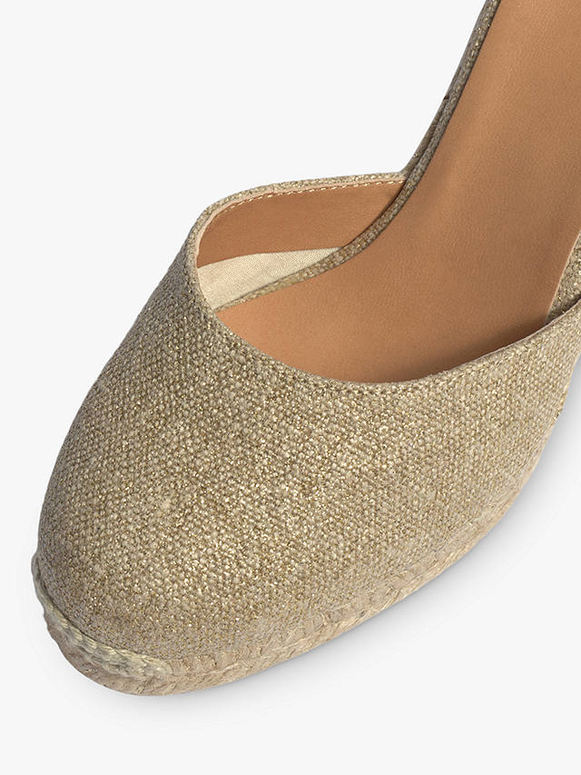 Castañer Carina Linen Wedge Espadrille Sandals, Gold