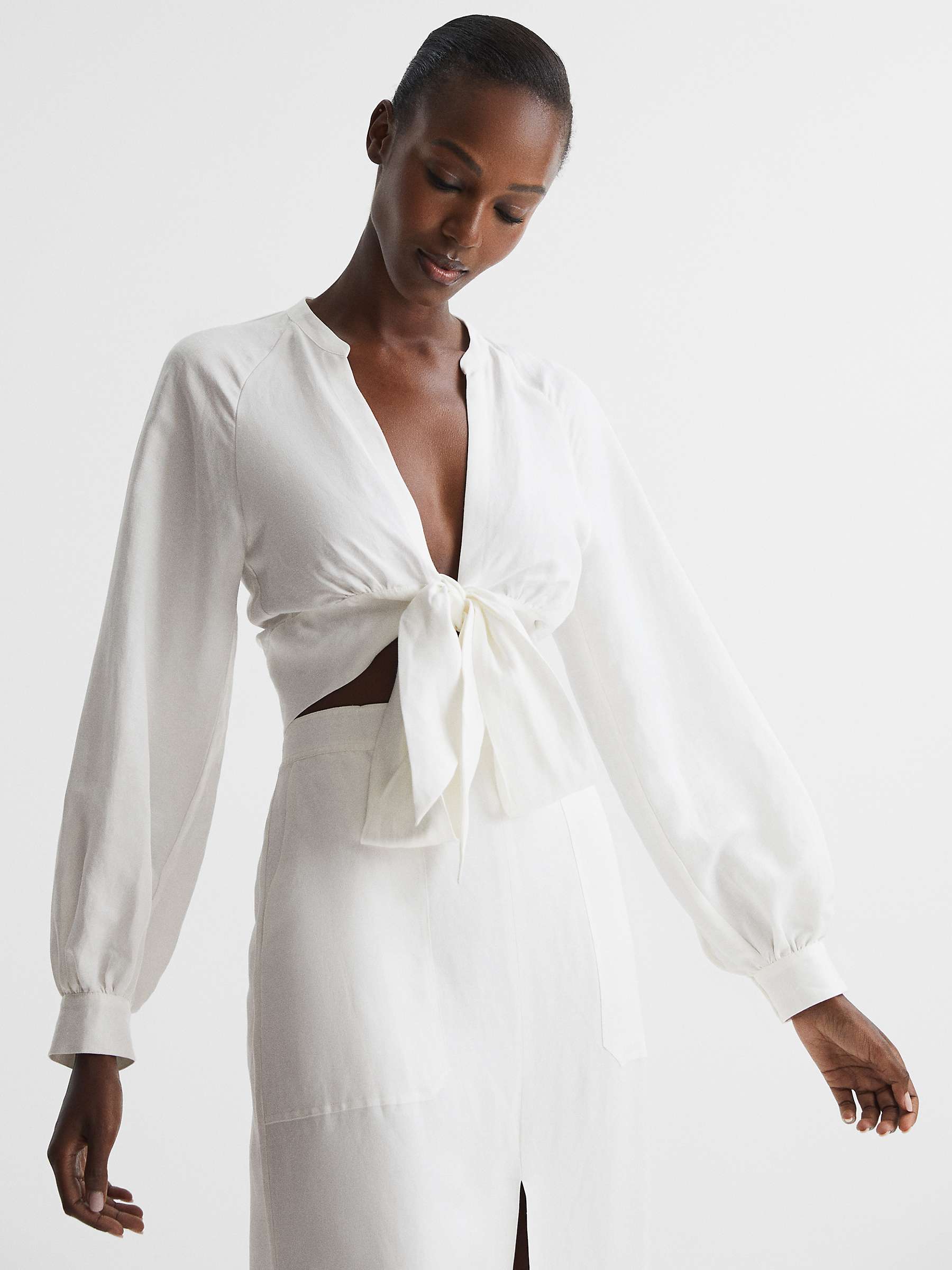 Buy Reiss Axelle Front Tie Blouse, White Online at johnlewis.com