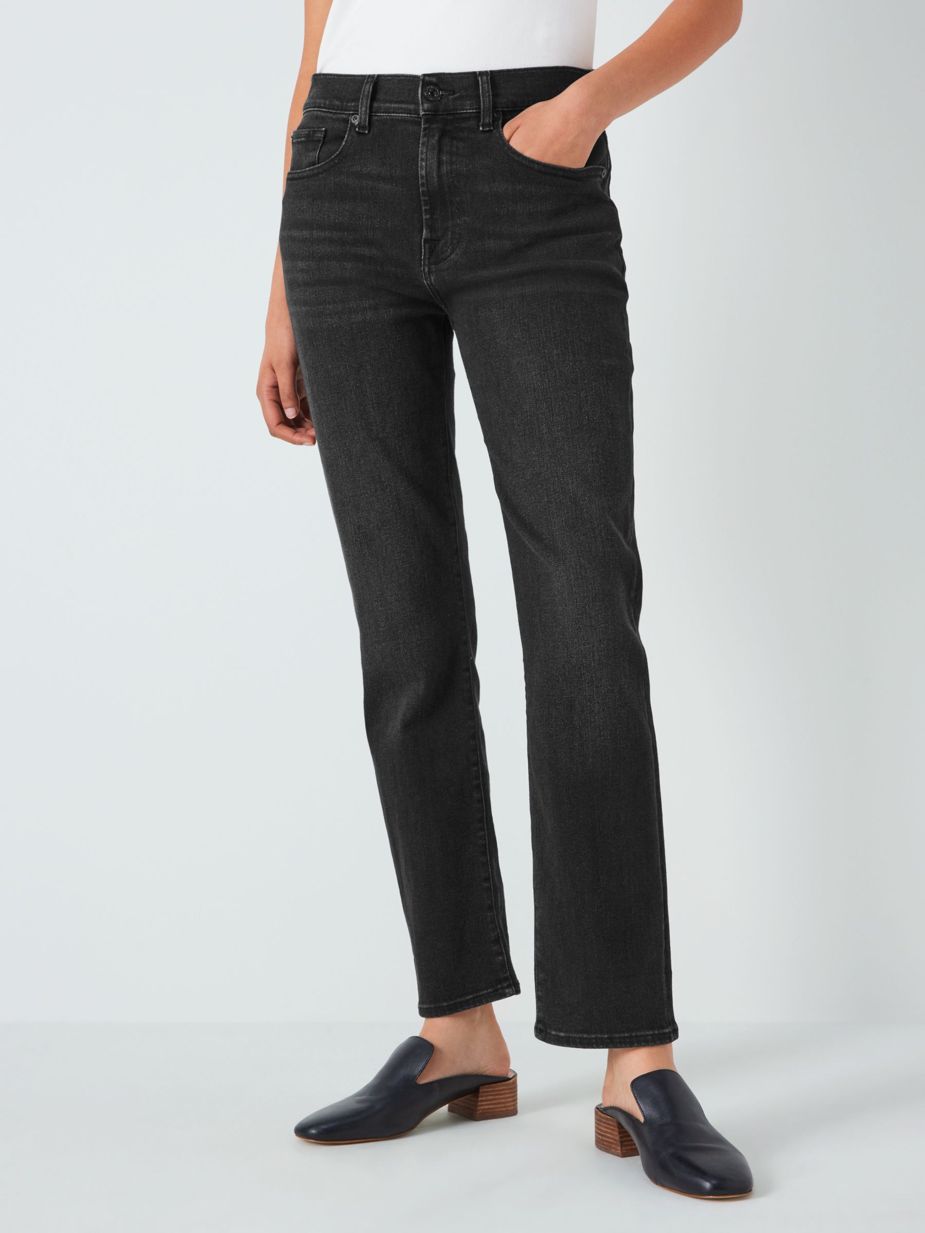 7 For All Mankind Plain Relaxed Skinny Jeans, Black at John Lewis ...