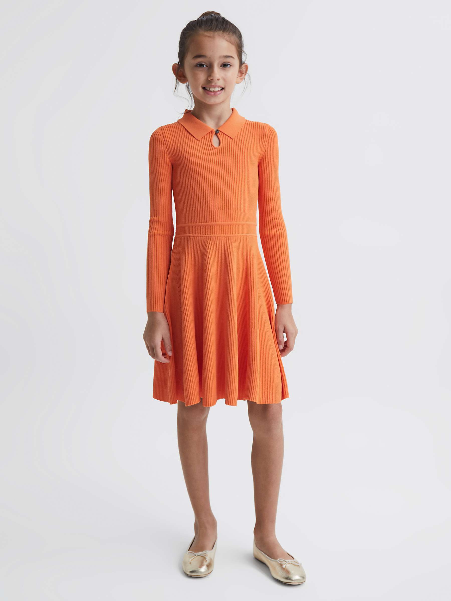 Buy Reiss Kids' Clare Rib Knit Detail Dress, Orange Online at johnlewis.com