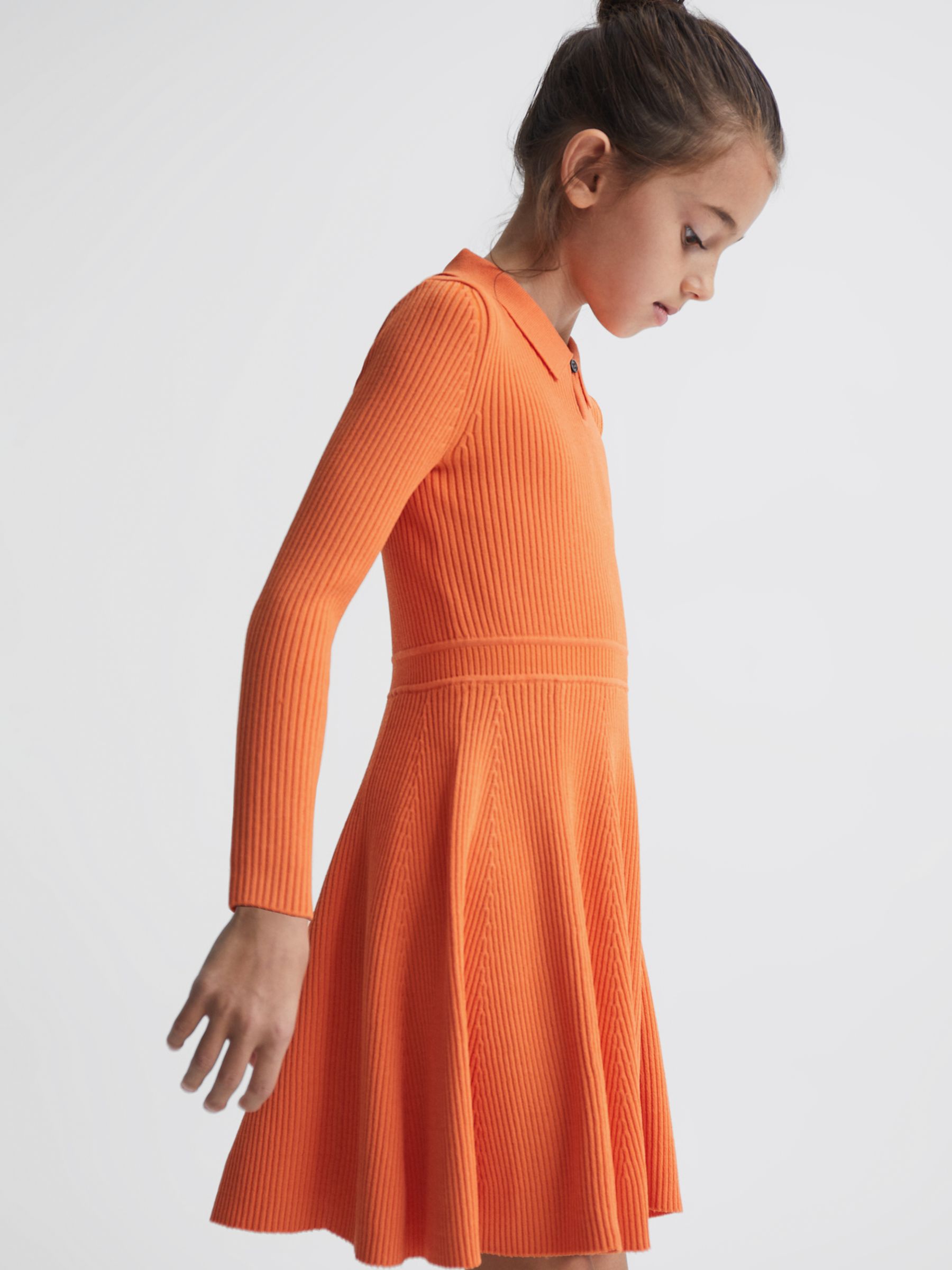 Buy Reiss Kids' Clare Rib Knit Detail Dress, Orange Online at johnlewis.com