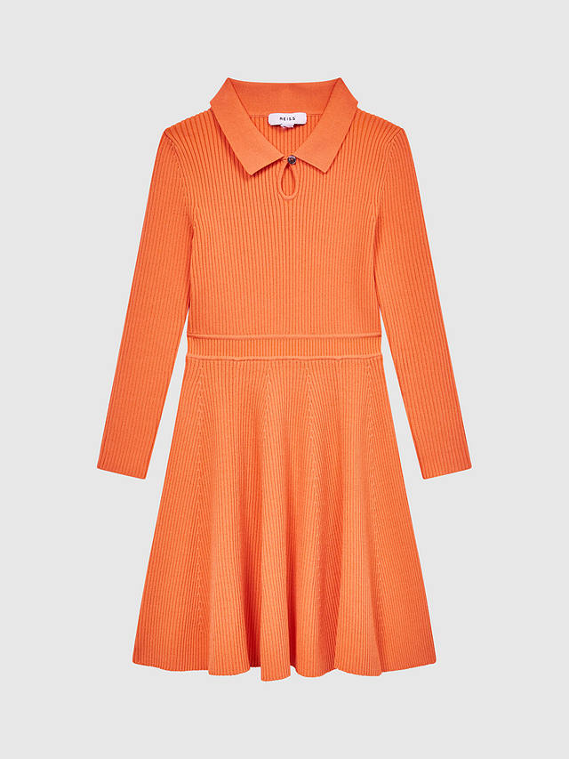 Reiss Kids' Clare Rib Knit Detail Dress, Orange