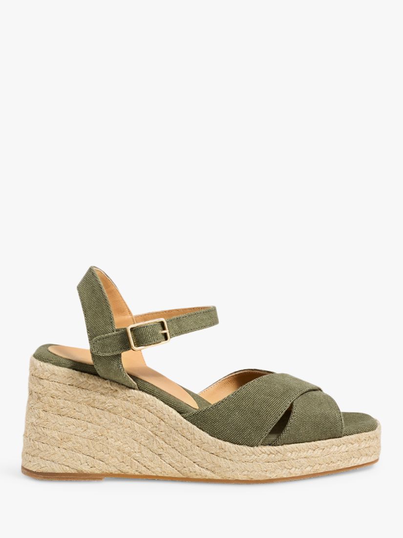 Castañer Thea Canvas Wedge Sandals, Olive at John Lewis & Partners