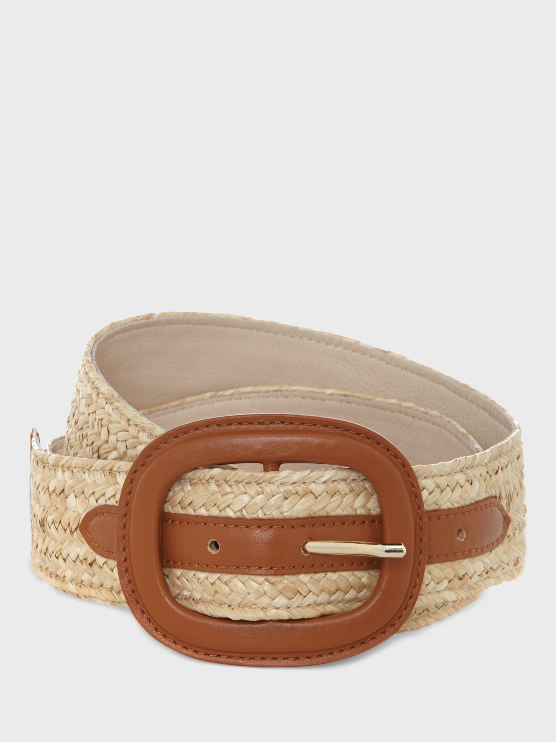Hobbs Abbie Straw and Leather Belt, Natural/Tan, S