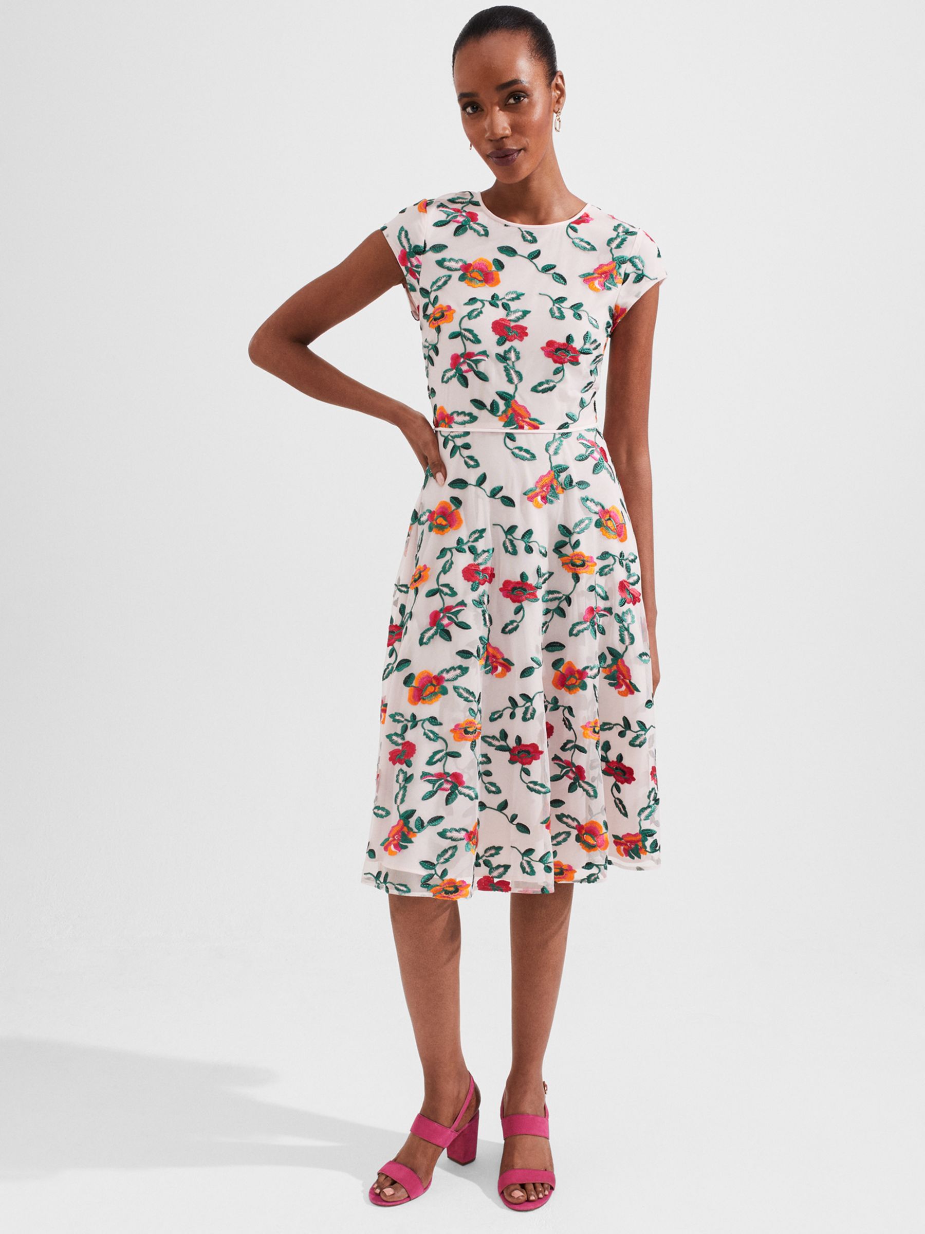 Hobbs Tia Embroidered Dress, Pale Pink at John Lewis & Partners