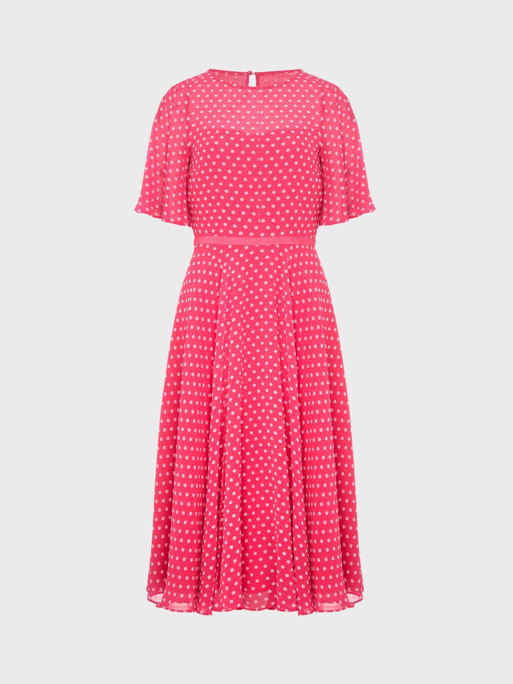 Hobbs Eleanor Polka Dot Dress, Pink/Ivory, 14