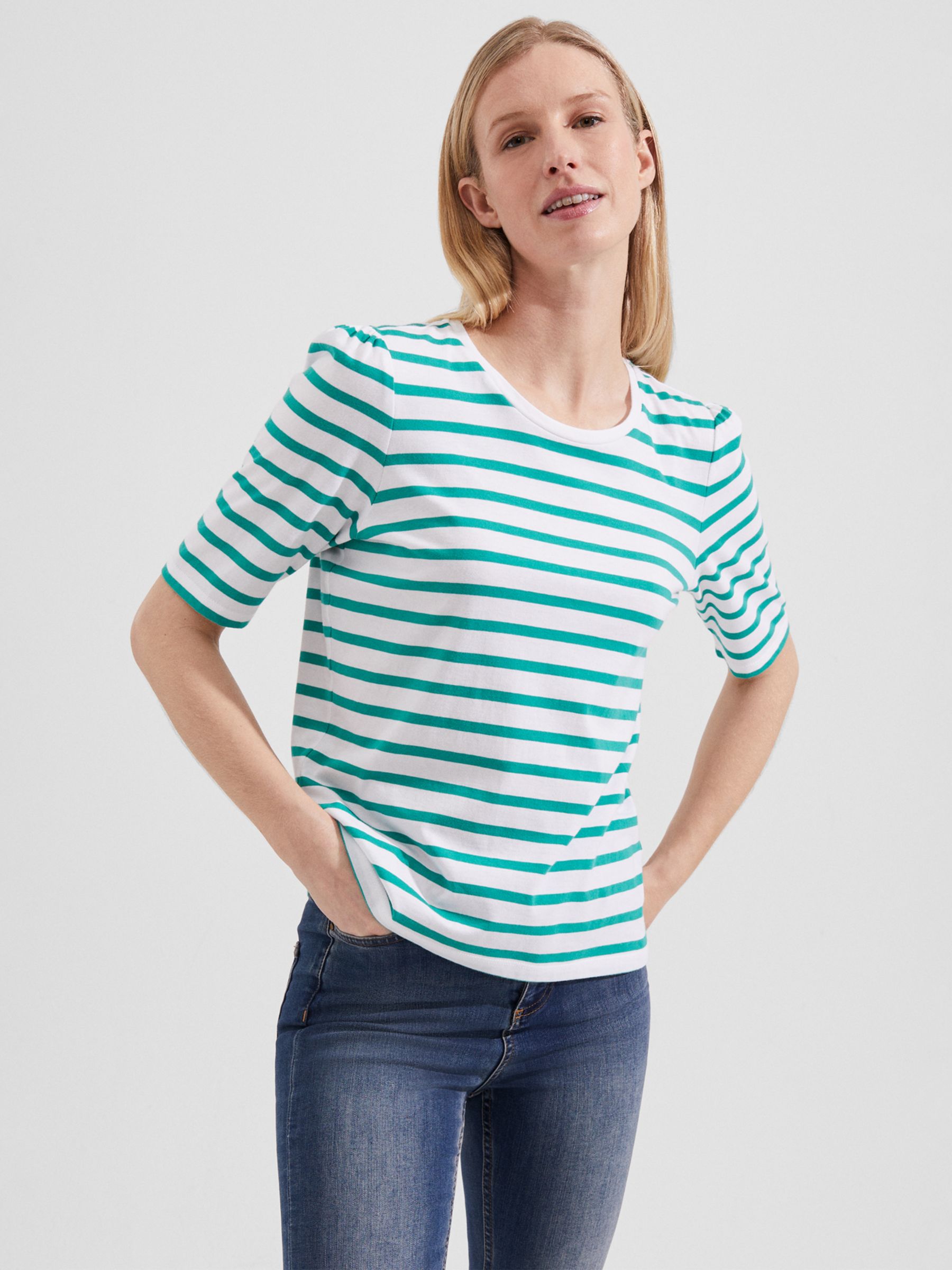 Hobbs Eva Stripe T-Shirt, White/Green at John Lewis & Partners