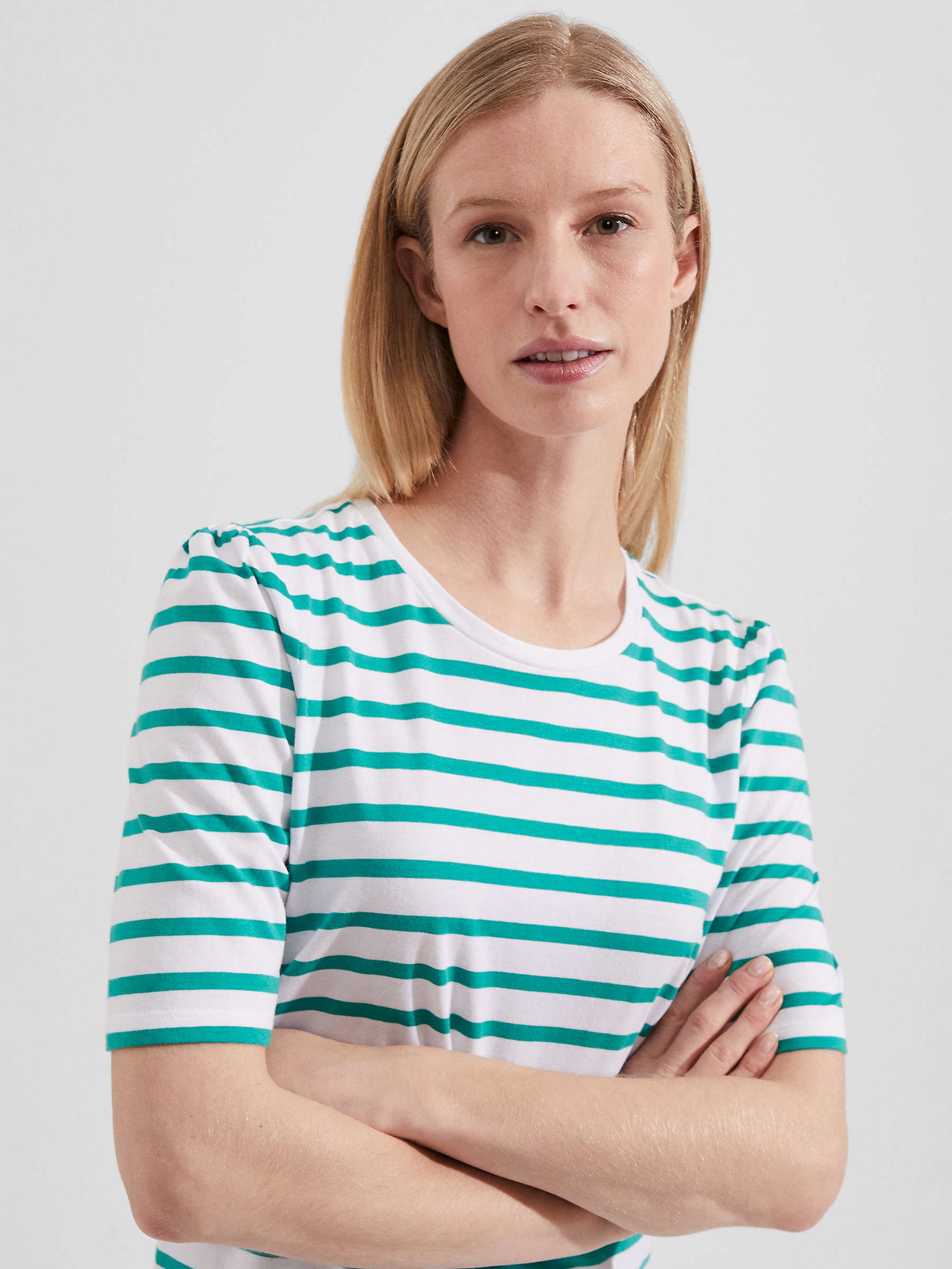 Buy Hobbs Eva Stripe T-Shirt, White/Green Online at johnlewis.com