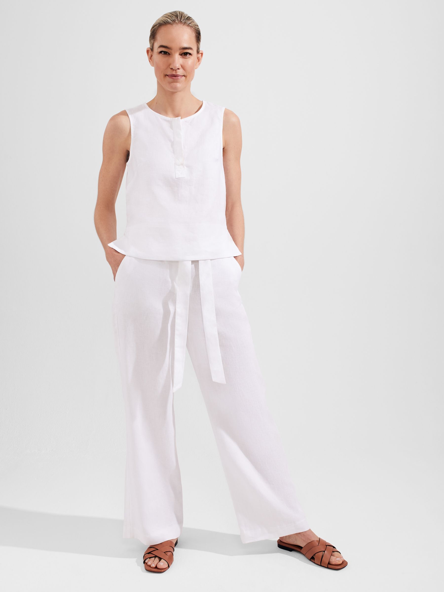 Hobbs Jacqui Linen Trousers, White at John Lewis & Partners