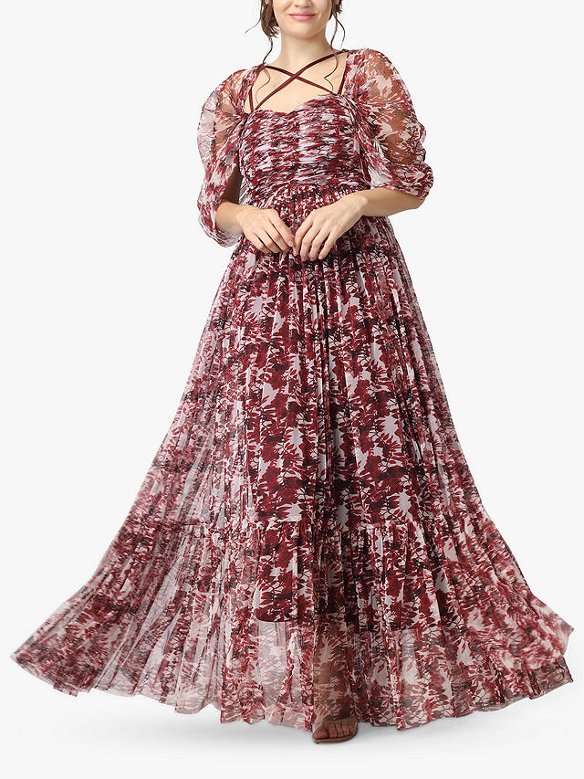 Lace & Beads Alicia Cap Sleeve Maxi Dress, Burgundy