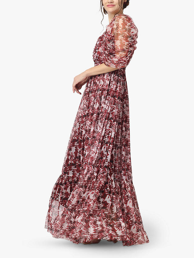 Lace & Beads Alicia Cap Sleeve Maxi Dress, Burgundy