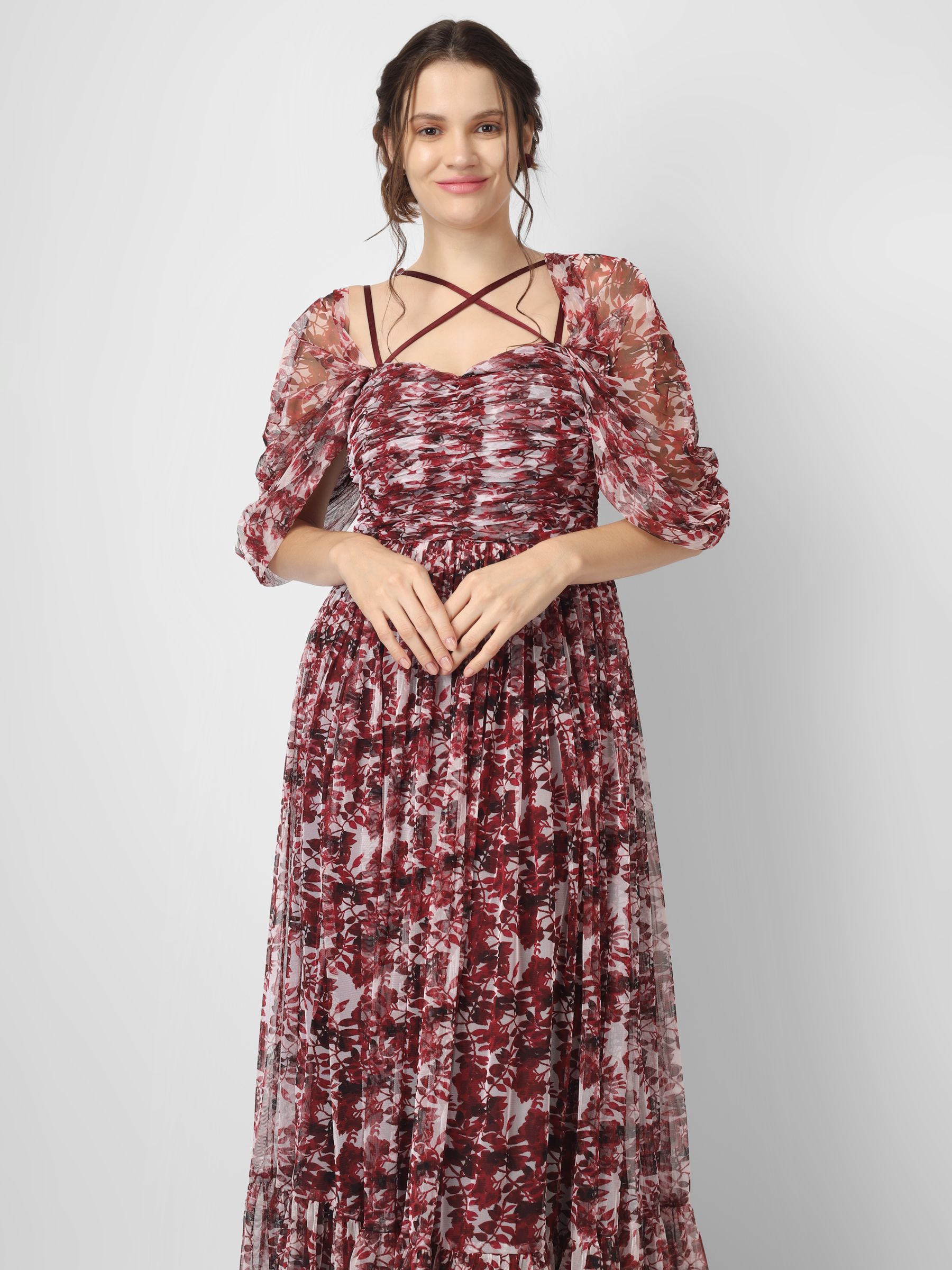 Buy Lace & Beads Alicia Cap Sleeve Maxi Dress, Burgundy Online at johnlewis.com