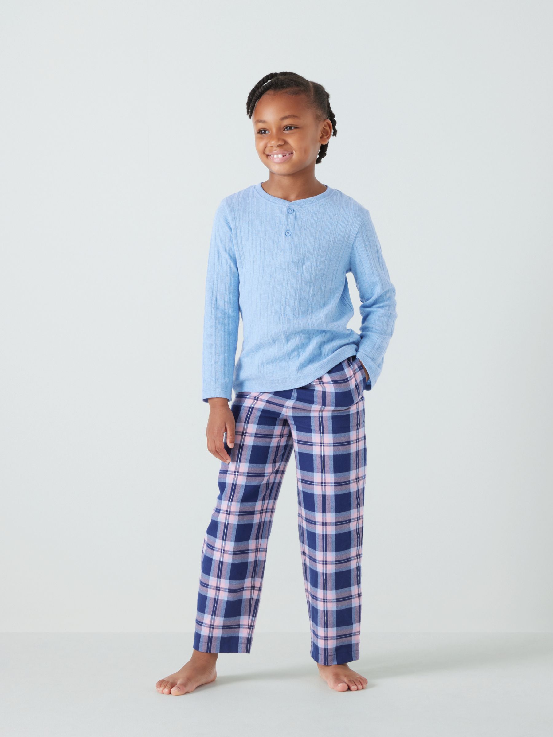 John Lewis Kids' Pointelle & Brushed Cotton Pyjama Set, Blue/Multi, 5 years