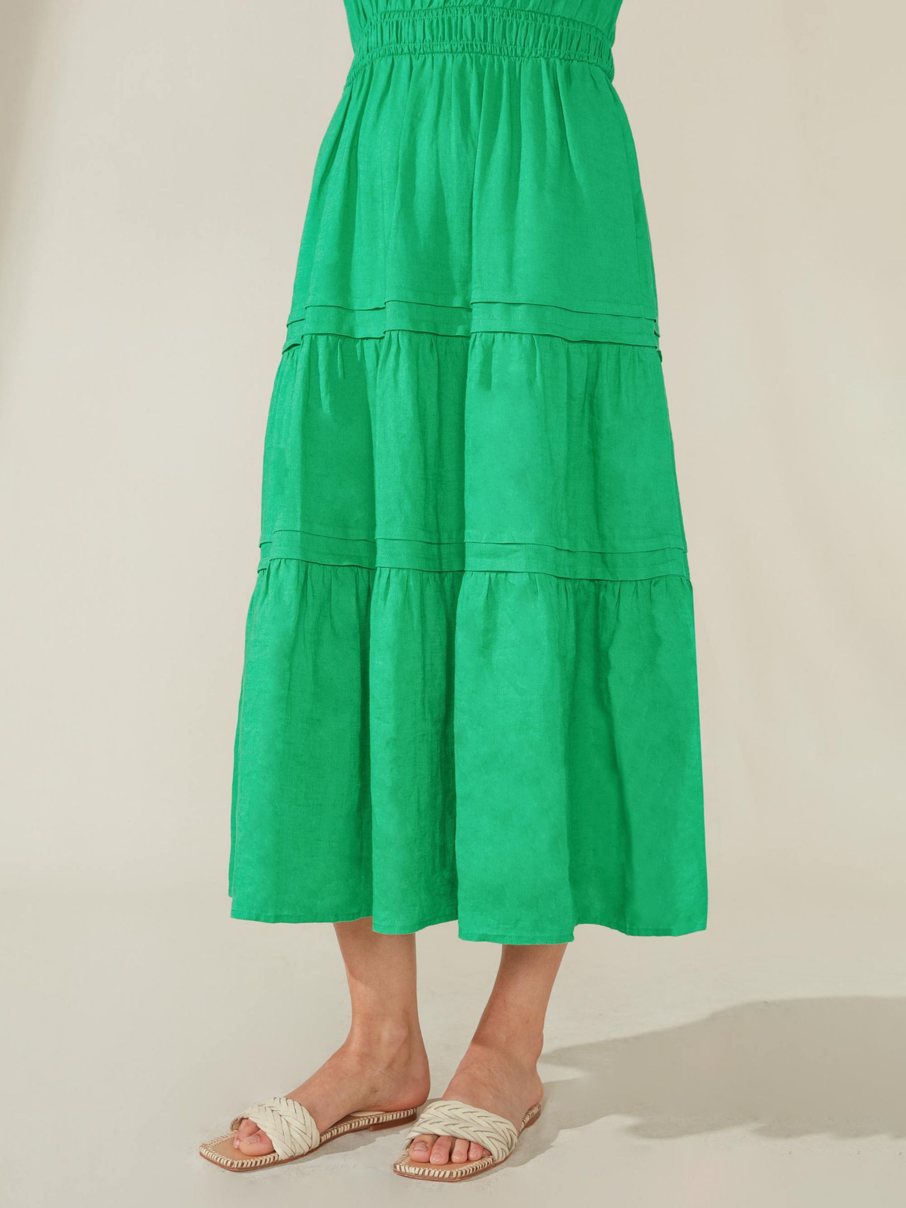 Ro&Zo Shirred Waist Midi Linen Dress, Green at John Lewis & Partners