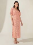Ro&Zo Floral Shirred Waist Angel Sleeve Midi Dress, Pink/Multi, Pink/Multi