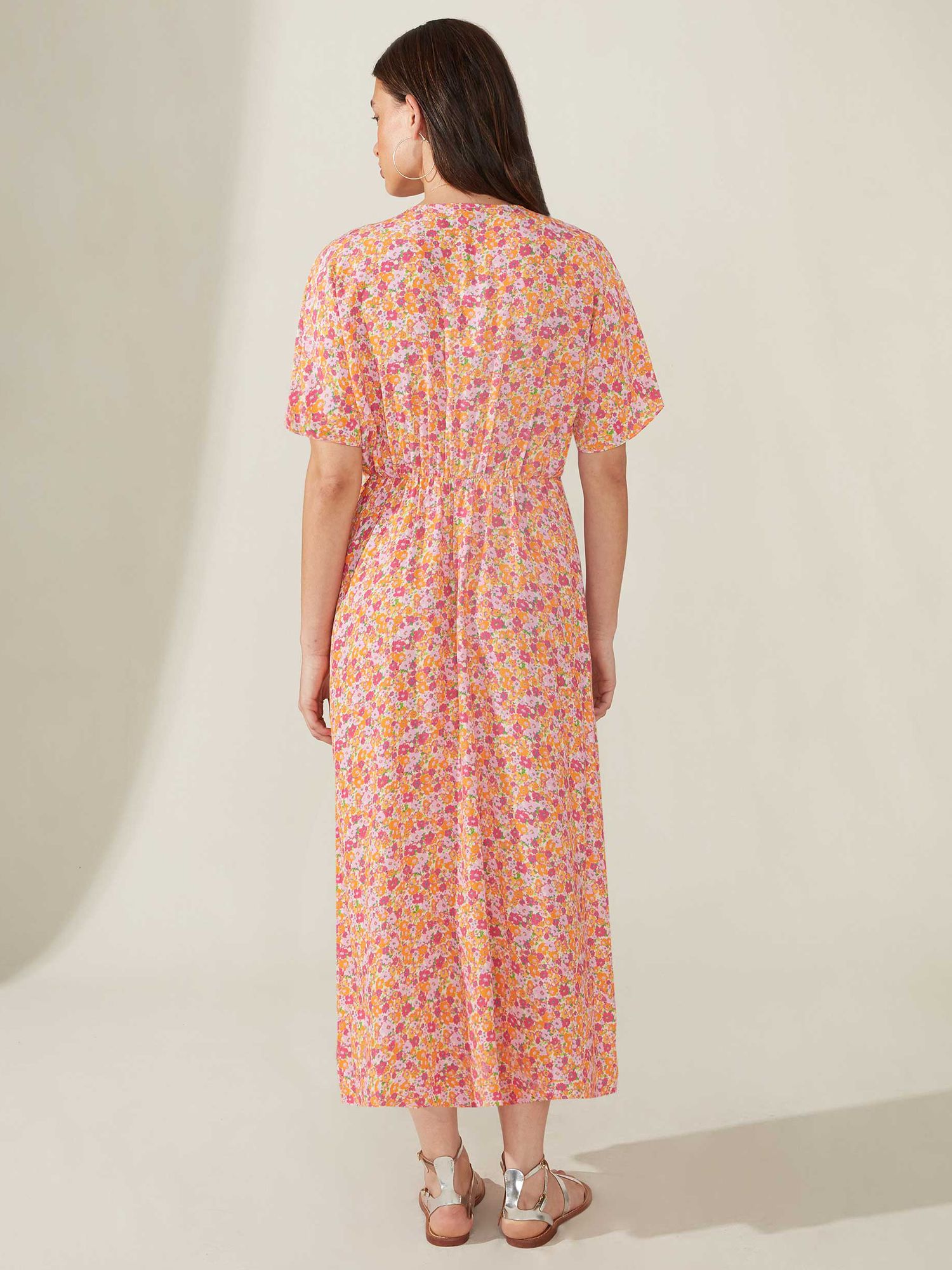 Buy Ro&Zo Floral Shirred Waist Angel Sleeve Midi Dress, Pink/Multi Online at johnlewis.com