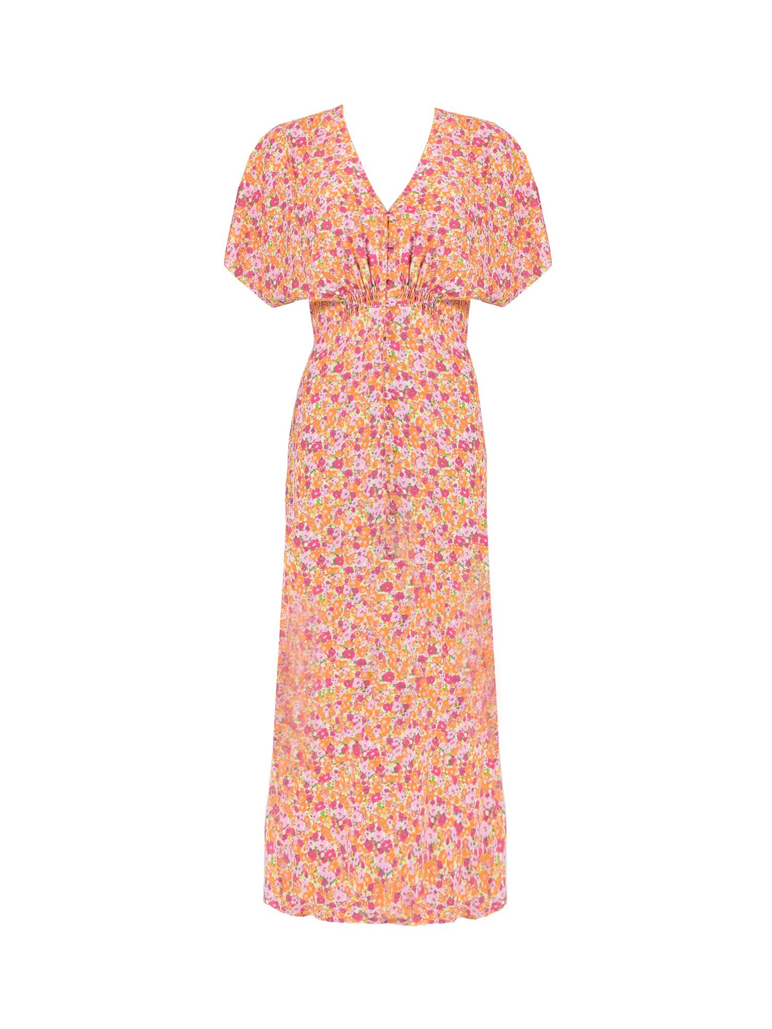 Buy Ro&Zo Floral Shirred Waist Angel Sleeve Midi Dress, Pink/Multi Online at johnlewis.com