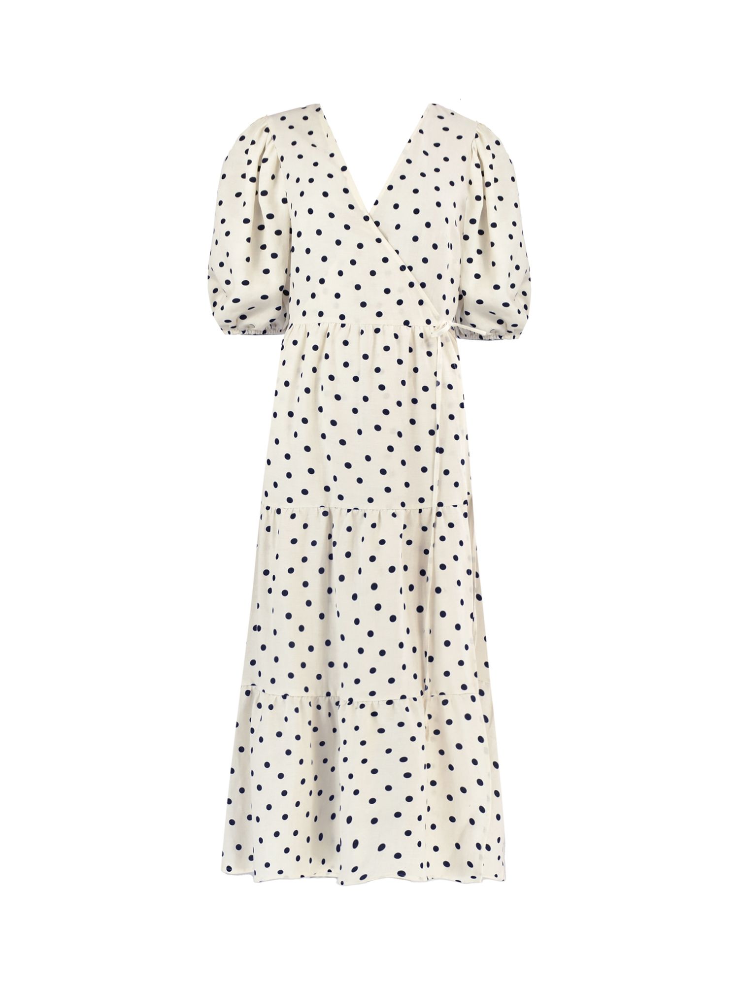 Ro&Zo Polka Dot Linen Blend Wrap Midi Dress, White/Black at John Lewis ...