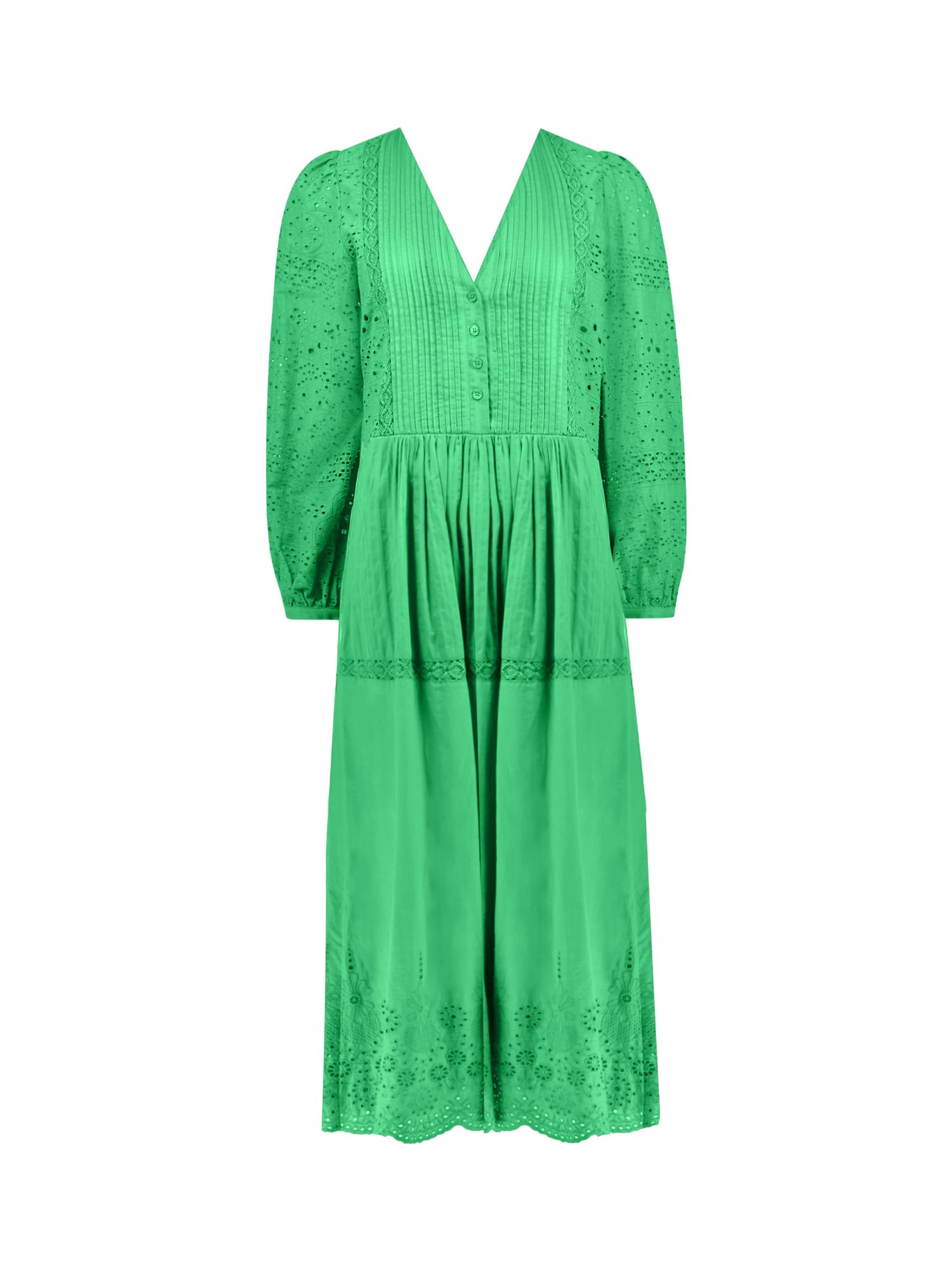 Ro&Zo Pintuck Detail Broderie Linen Midi Dress, Green at John Lewis ...