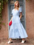 Ro&Zo Shirred Waist Midi Linen Dress, Blue