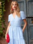 Ro&Zo Shirred Waist Midi Linen Dress, Blue