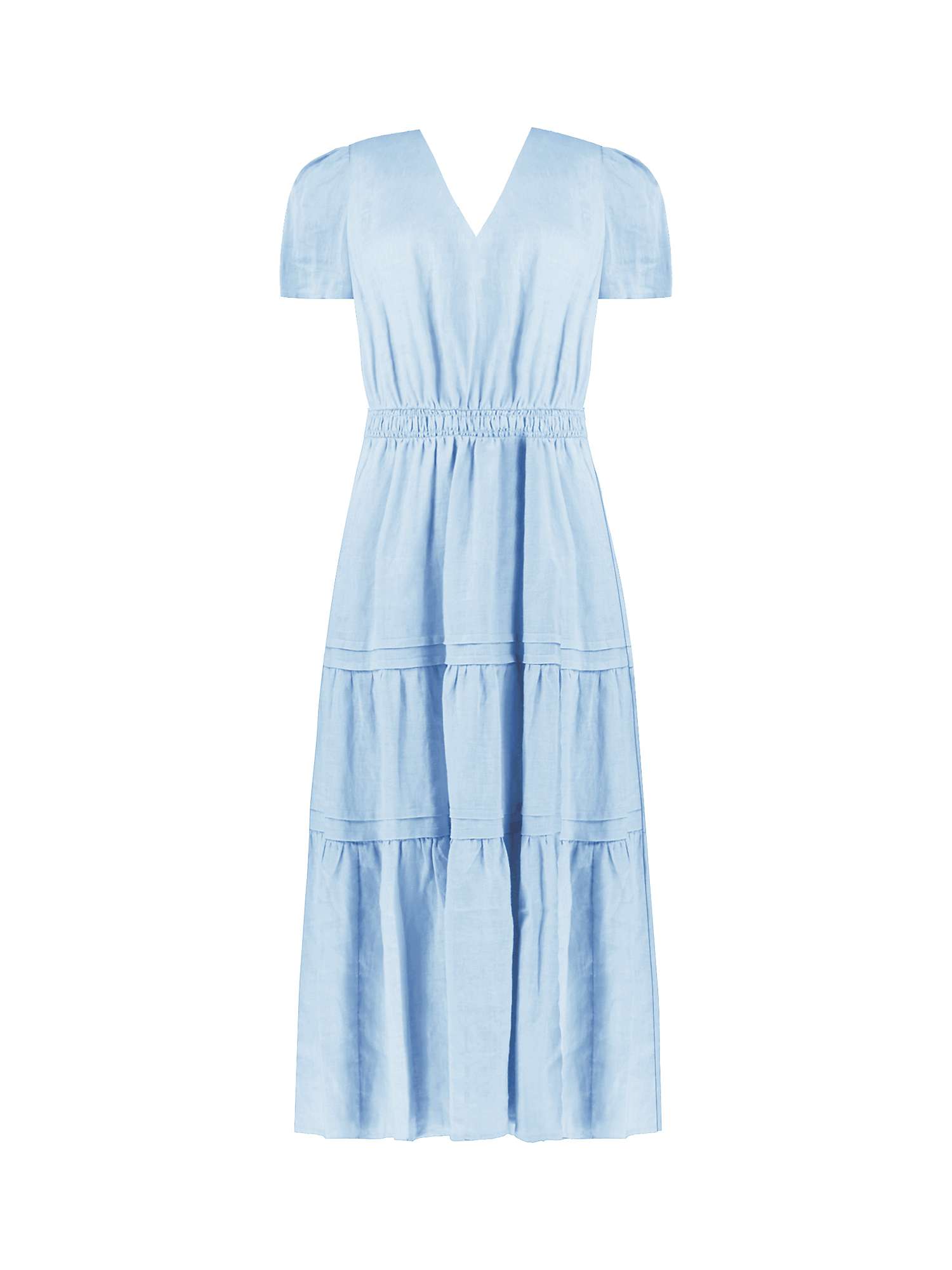 Ro&Zo Shirred Waist Midi Linen Dress, Blue at John Lewis & Partners