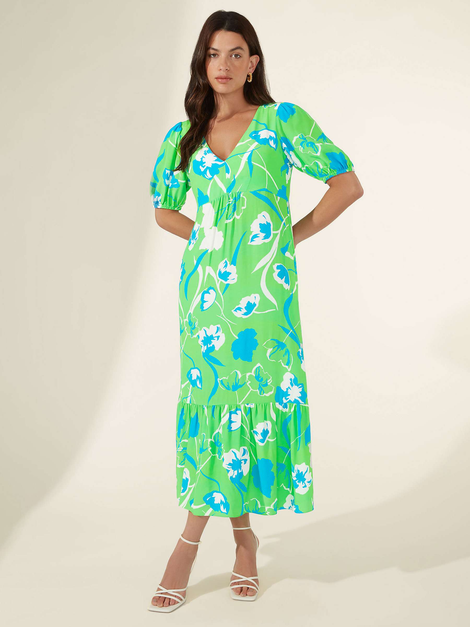 Buy Ro&Zo Floral Ruffle Midi Dress, Green Online at johnlewis.com