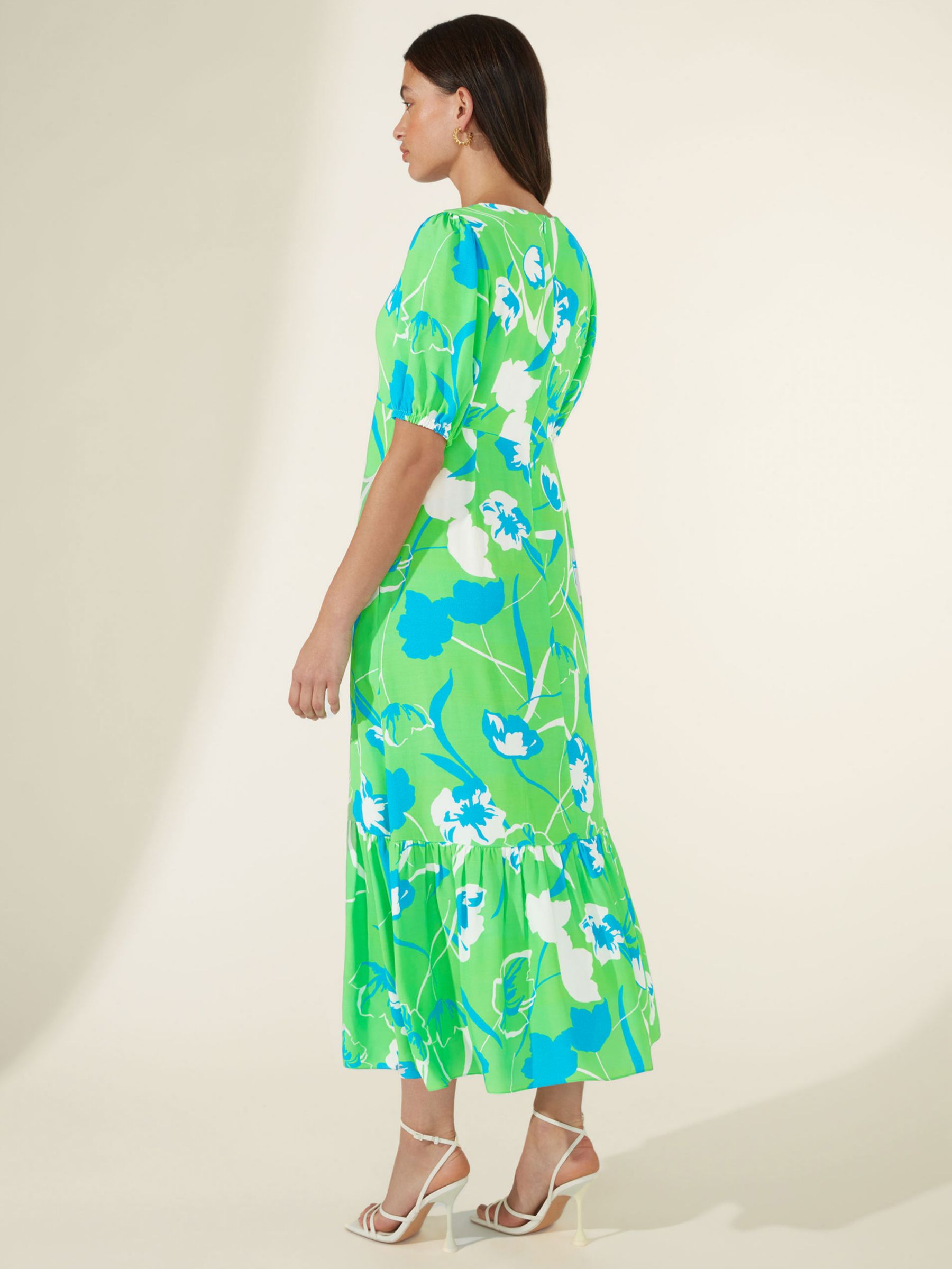 Ro&Zo Floral Ruffle Midi Dress, Green at John Lewis & Partners
