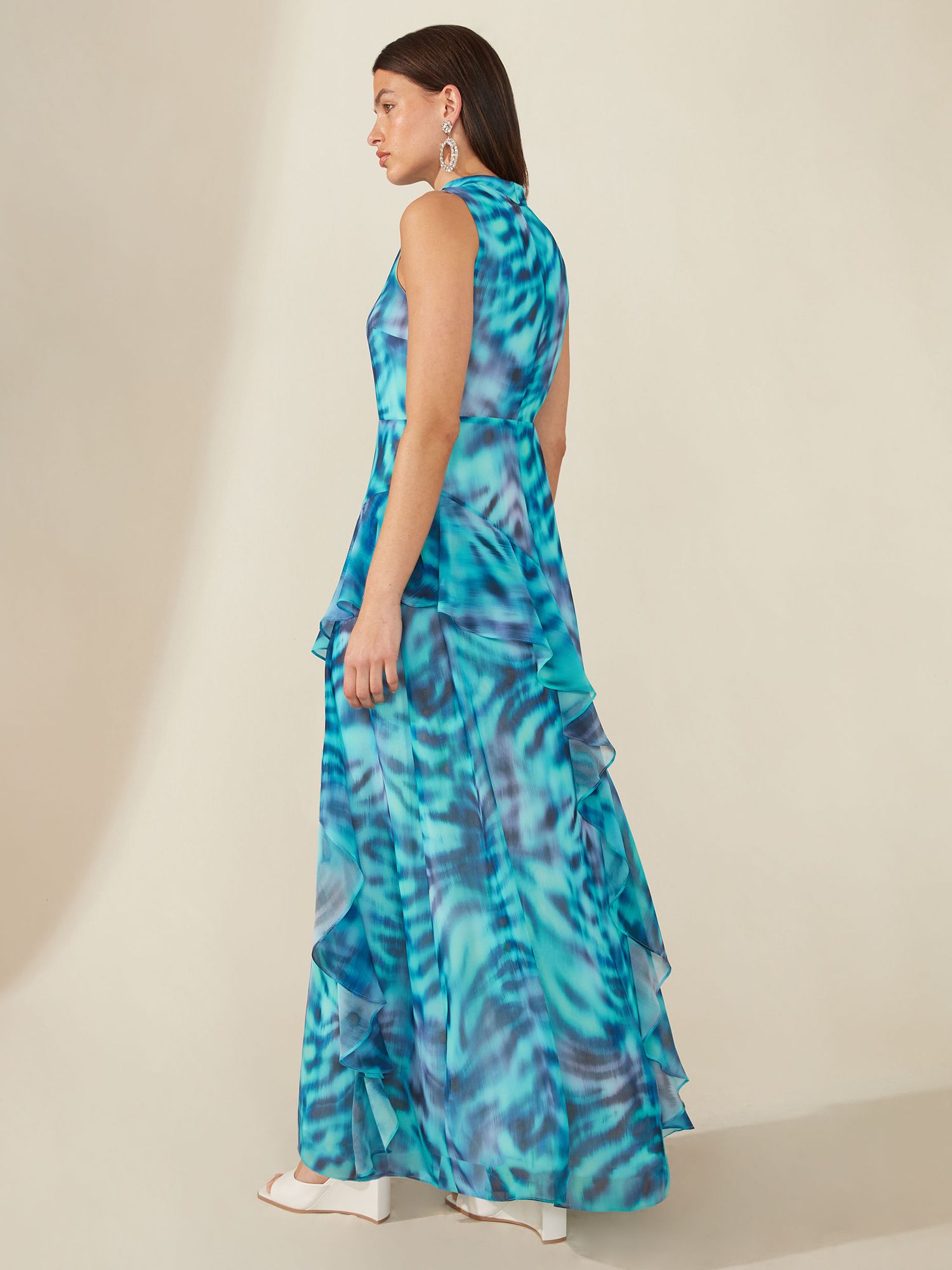 Ro&Zo Frill High Neck Maxi Dress, Turquoise at John Lewis & Partners