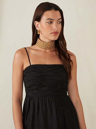 Ro&Zo Strappy Linen Midi Dress, Black