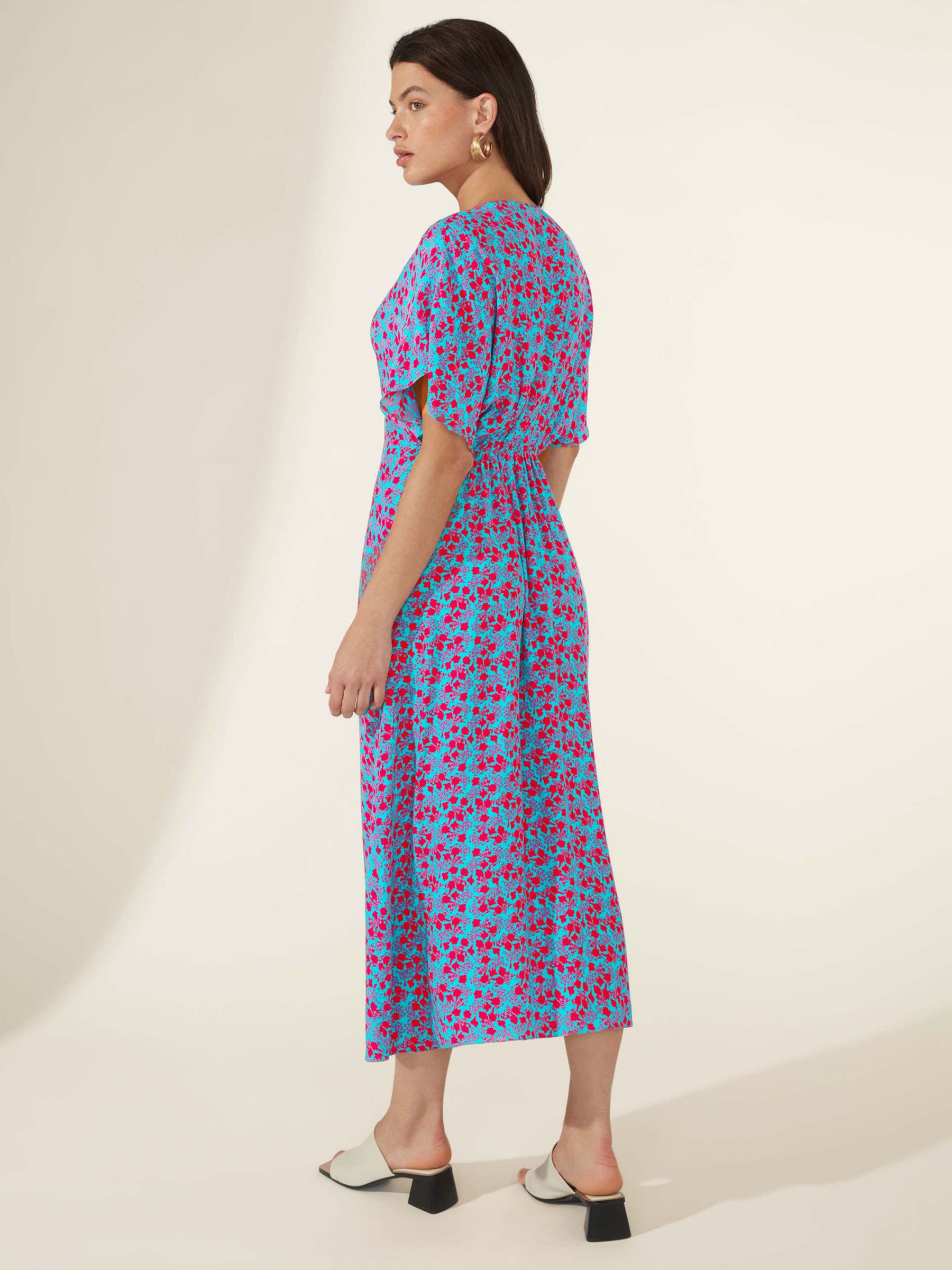Ro&Zo Ditsy Floral Shirred Dress, Blue/Multi, Blue at John Lewis & Partners