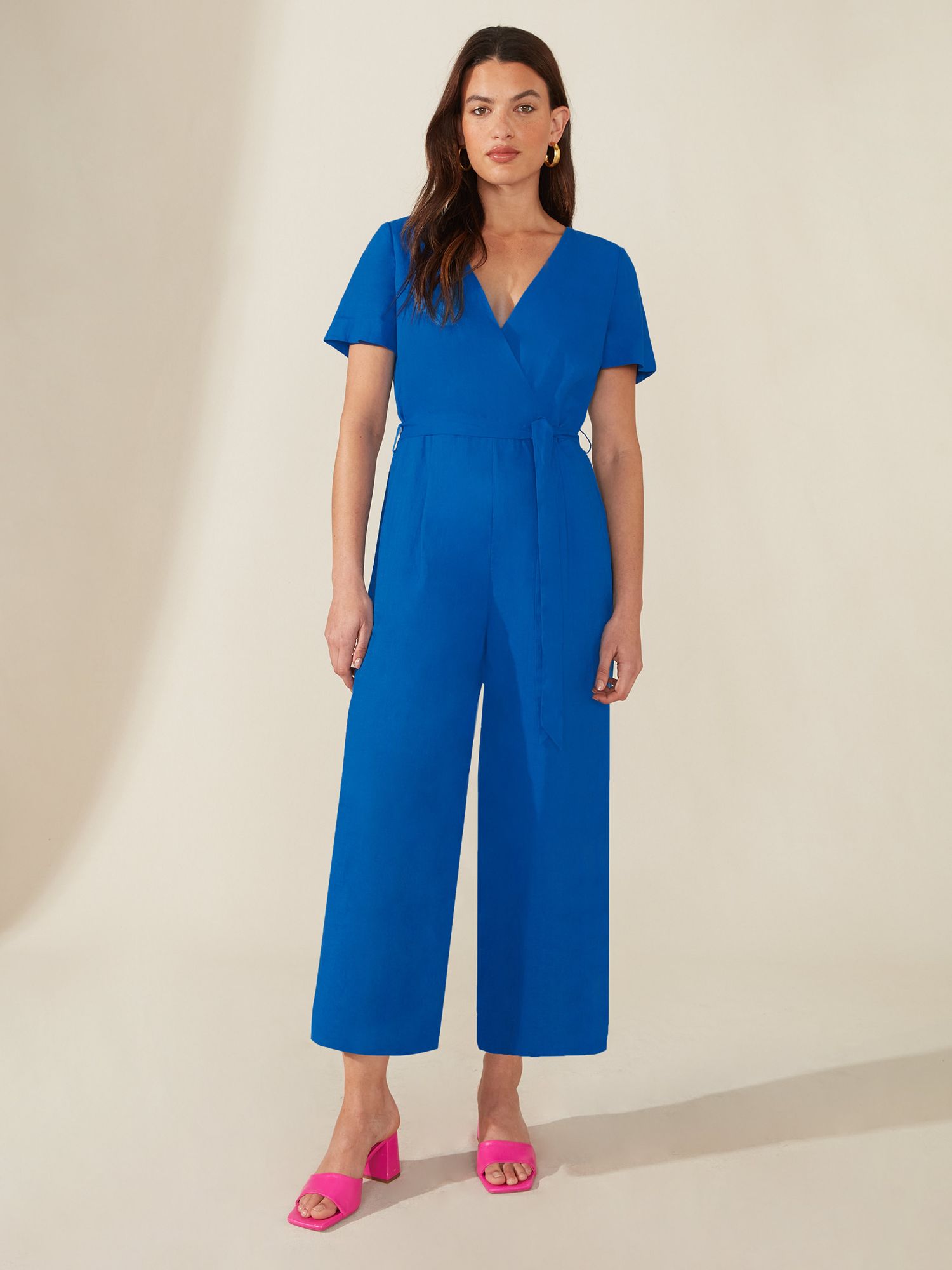 Ro&Zo Linen Wrap Front Jumpsuit, Blue at John Lewis & Partners