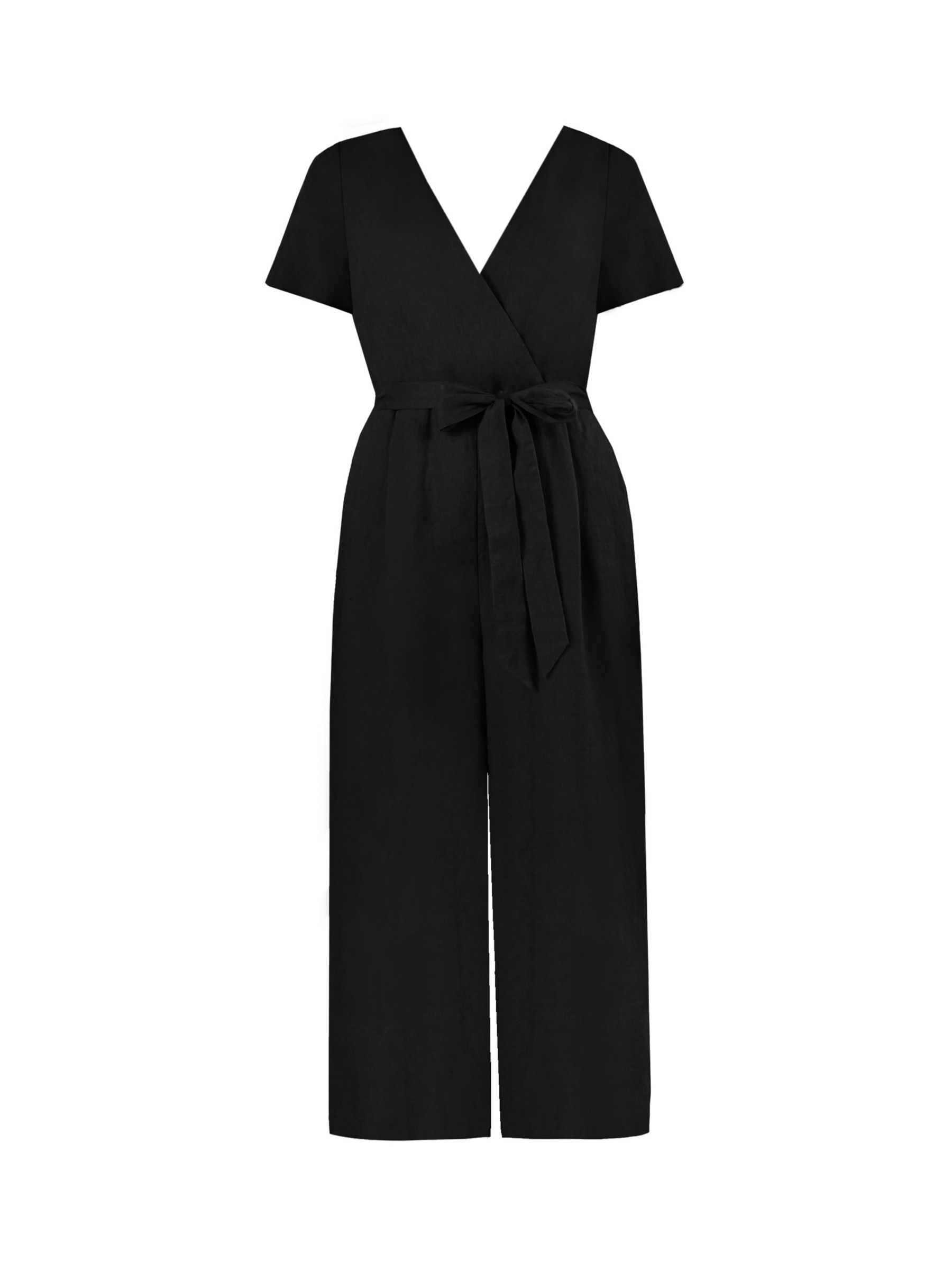 Ro&Zo Linen Wrap Front Jumpsuit, Black at John Lewis & Partners