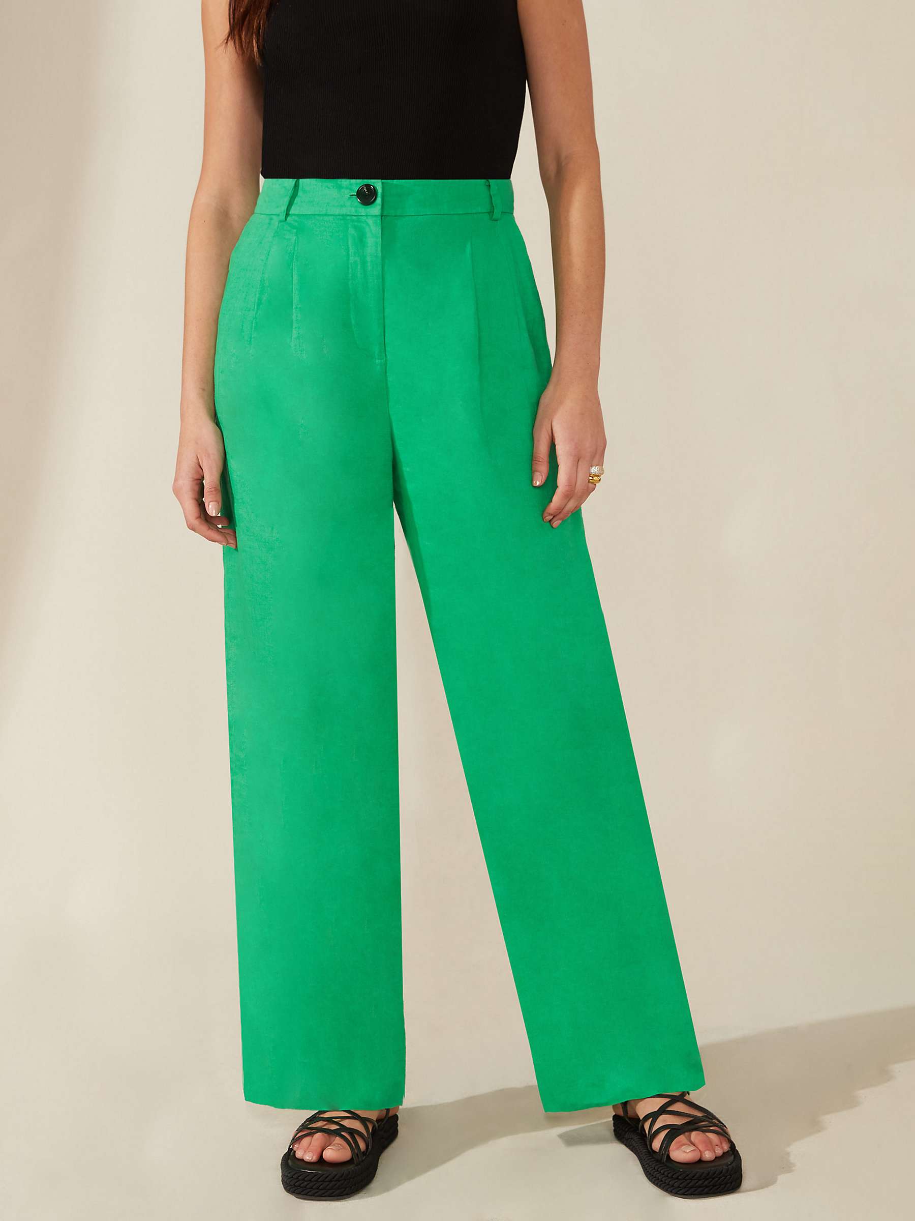 Ro&Zo Button Front Linen Trousers, Green at John Lewis & Partners