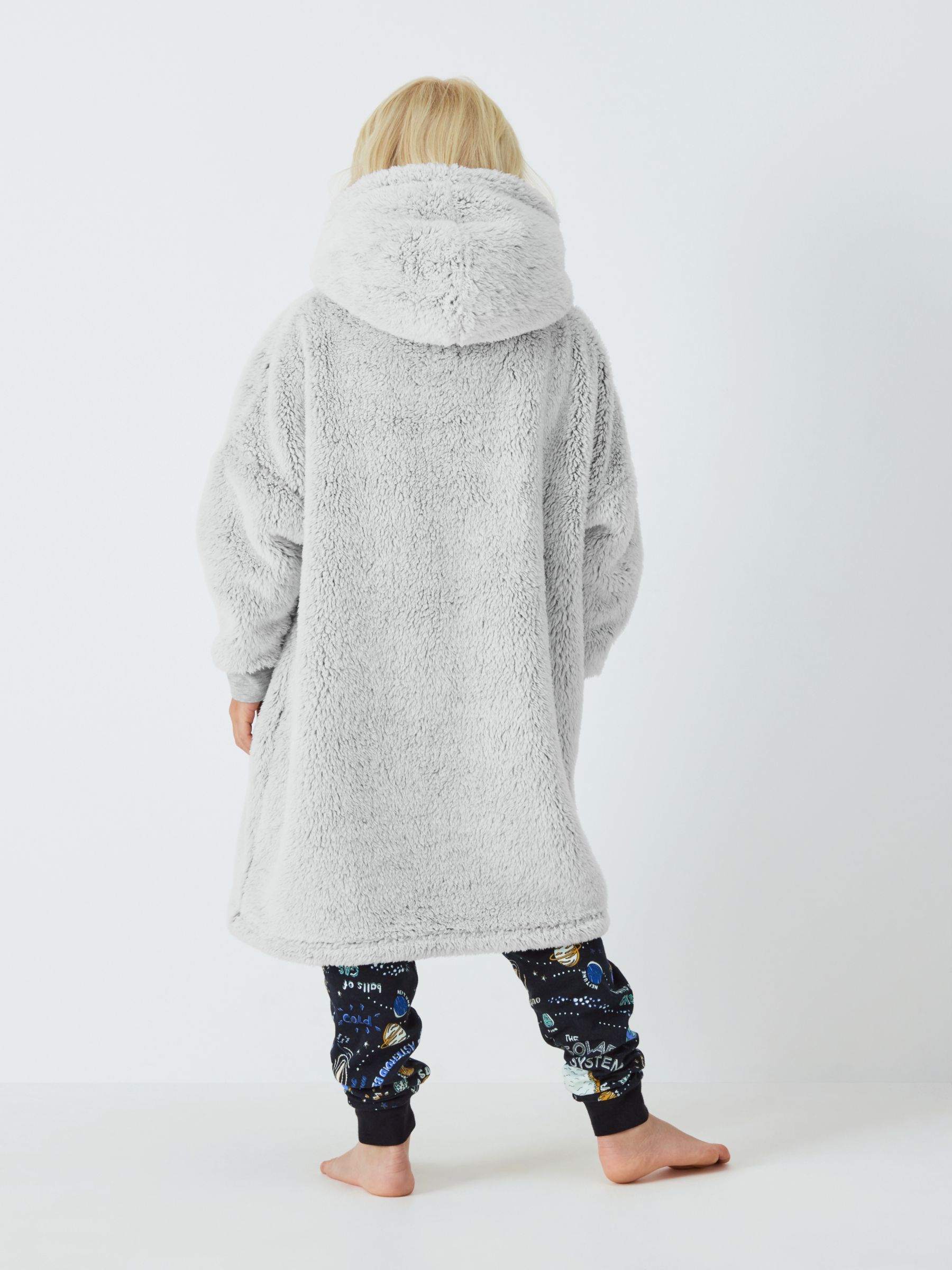 John Lewis Kids' Sherpa Oversized Hooded Blanket, Grey, 11-13 years