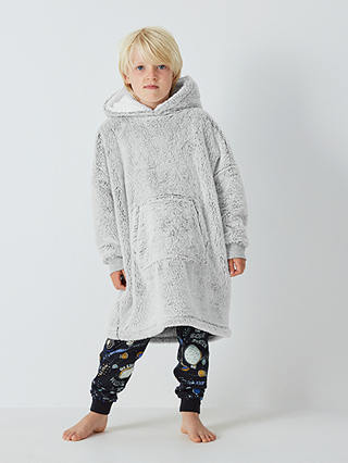 John Lewis Kids' Sherpa Oversized Hooded Blanket, Grey