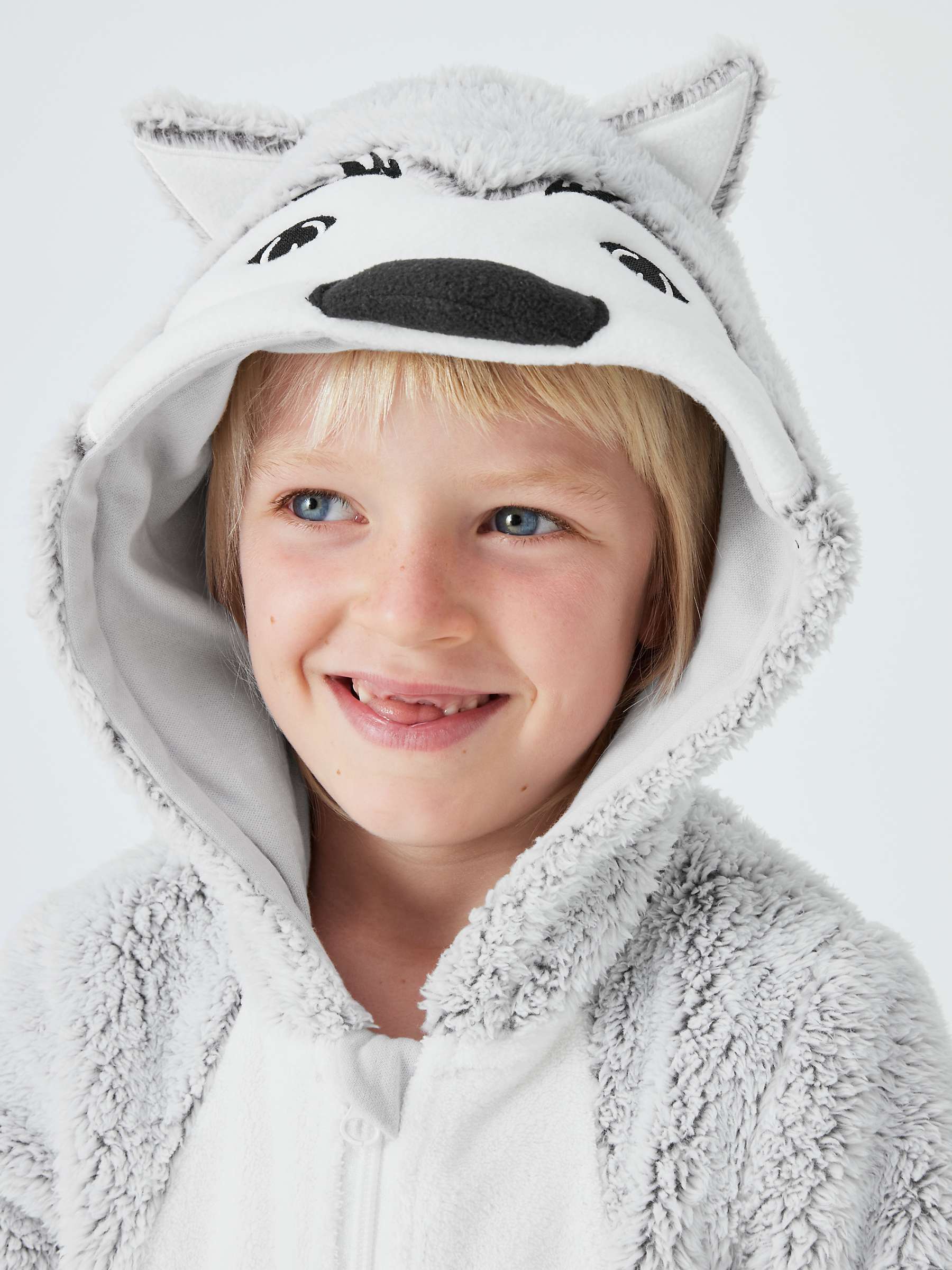 Buy John Lewis Kids' Wolf Sherpa Onesie, Grey/Multi Online at johnlewis.com
