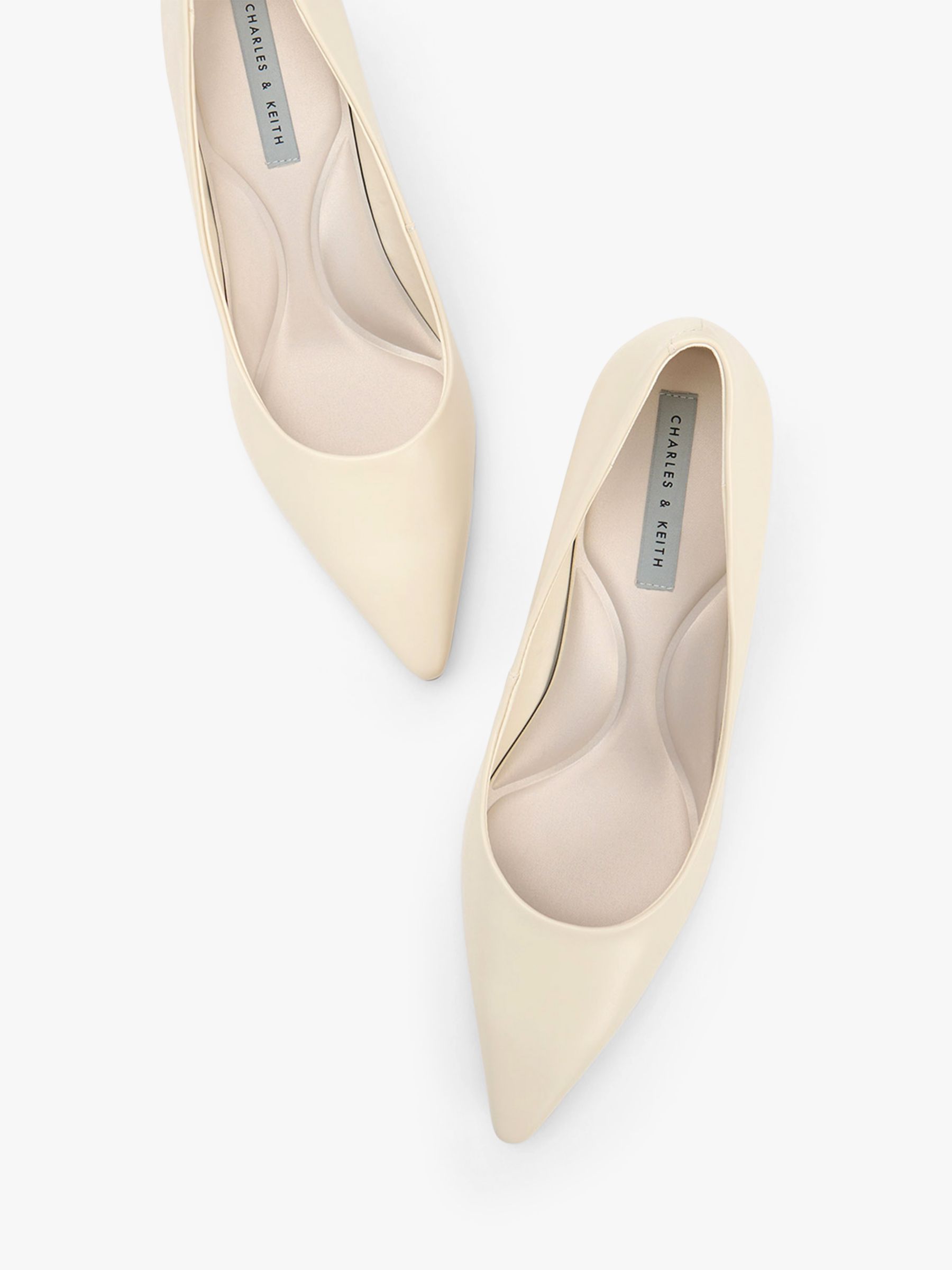 CHARLES & KEITH Emmy Kitten Heeled Court Shoes, Cream at John Lewis ...