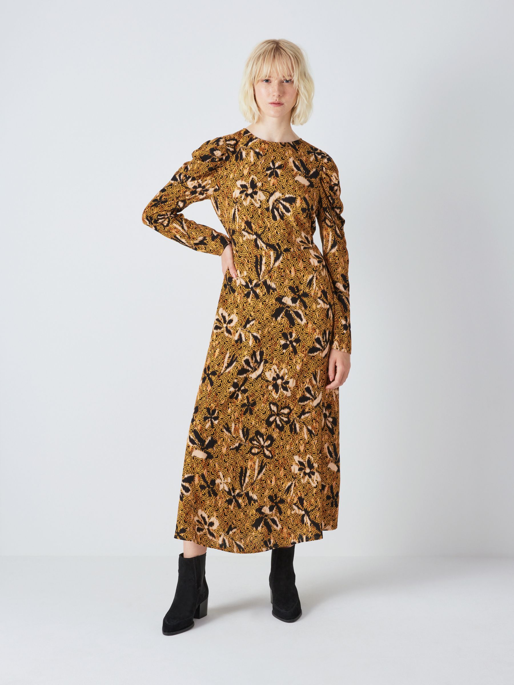 AND/OR Carla Geometric Floral Midi Dress, Gold/Multi, 6