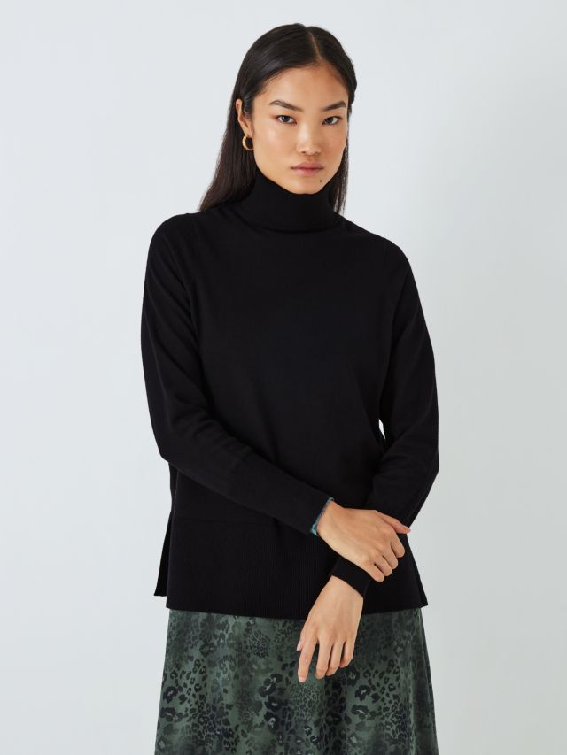 John Lewis ANYDAY Plain Fine Knit Roll Neck Jumper Black XS