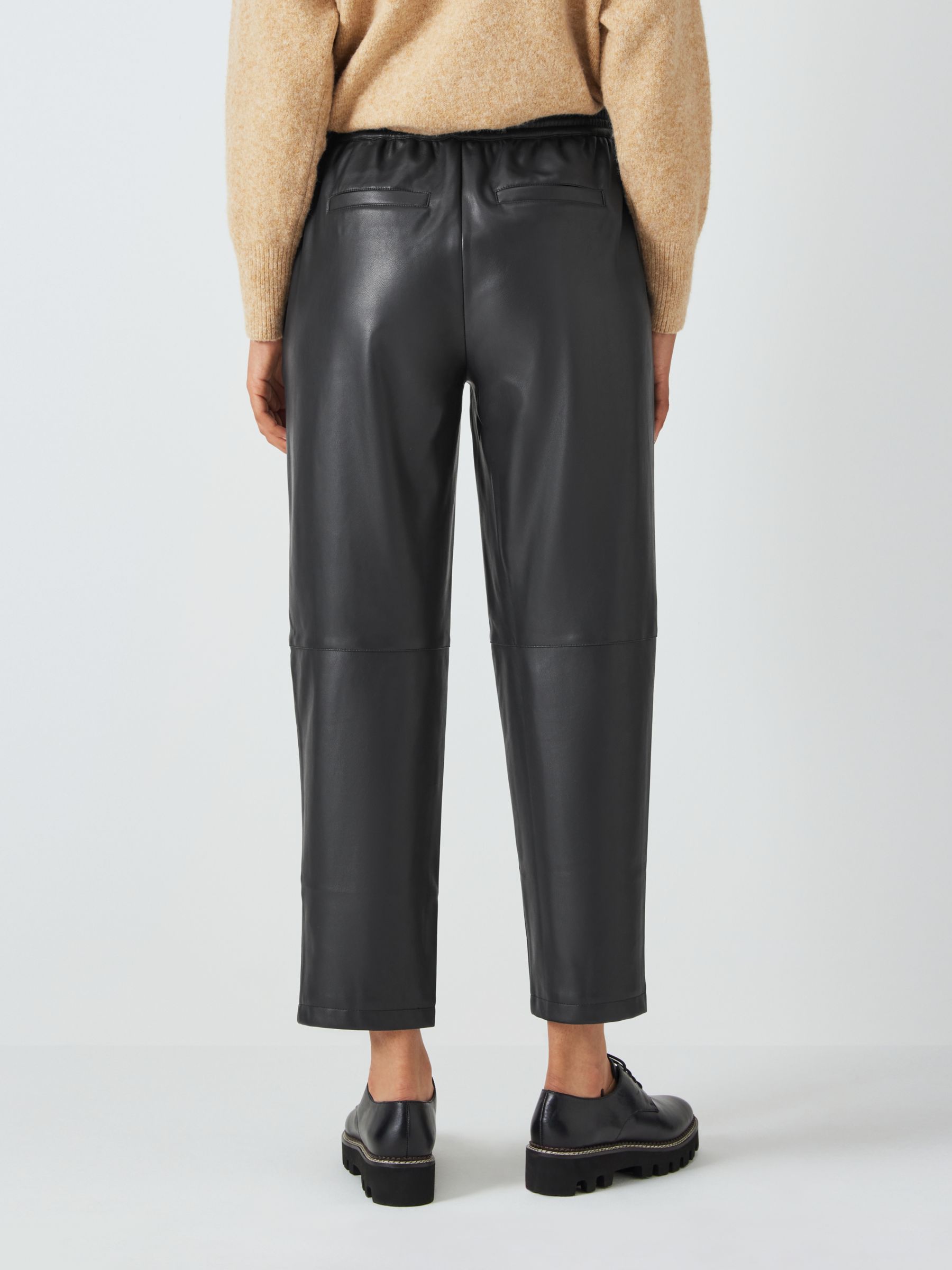 John Lewis ANYDAY Plain Faux Leather Trousers, Black at John Lewis