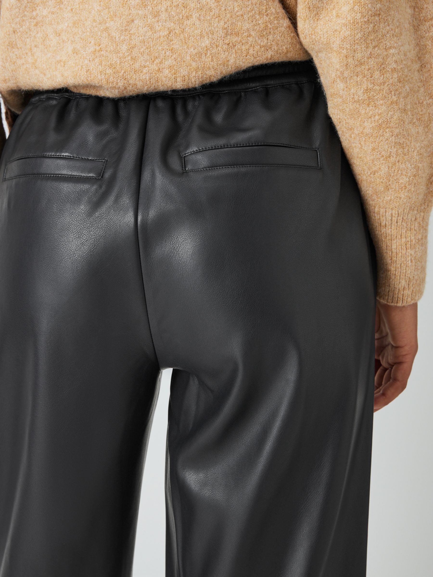 John Lewis ANYDAY Plain Faux Leather Trousers, Black at John Lewis ...