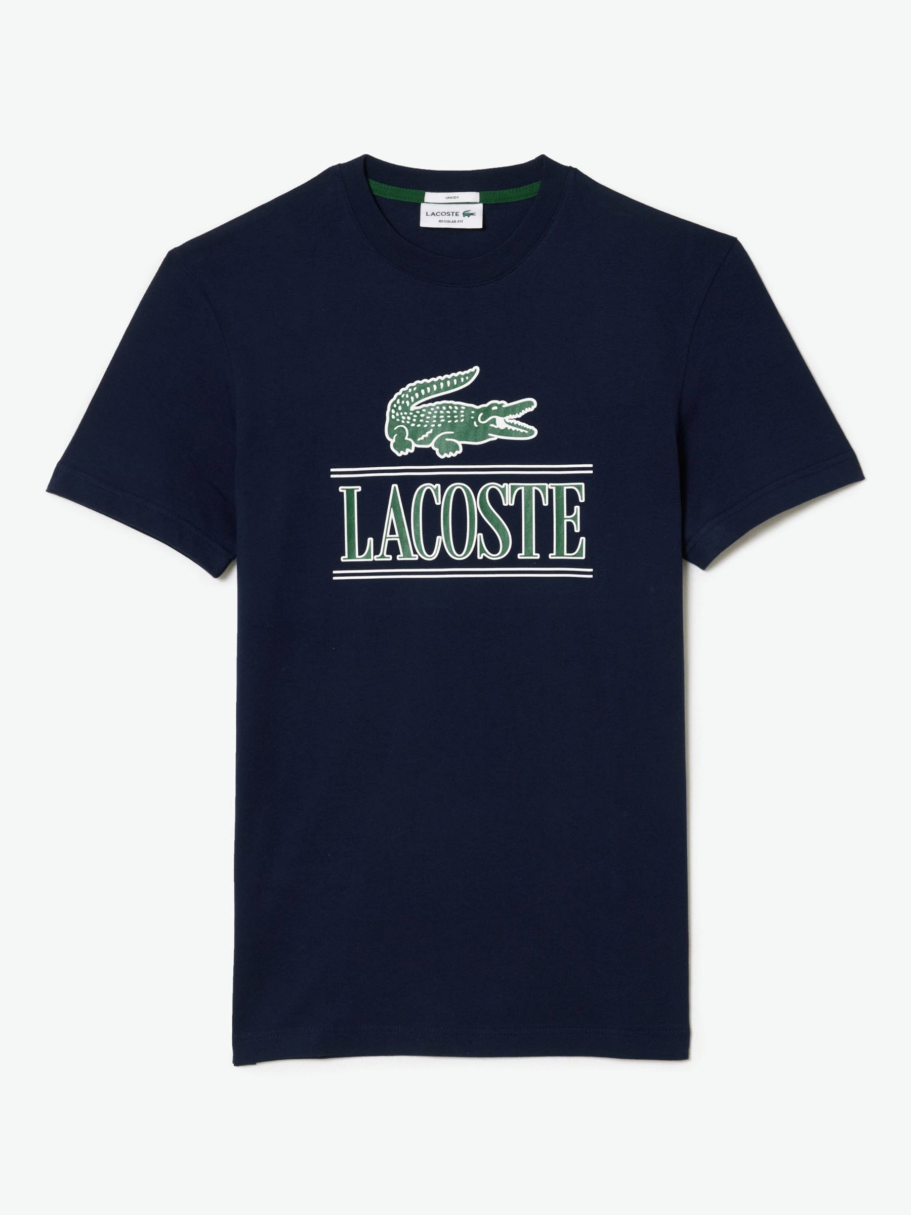 Lacoste Graphic Logo Crew Neck T-Shirt, 166 Nav at John Lewis & Partners