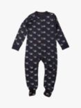 Little Green Radicals Kids' Adaptive Organic Cotton Whale Song Print Sleepsuit, Navy